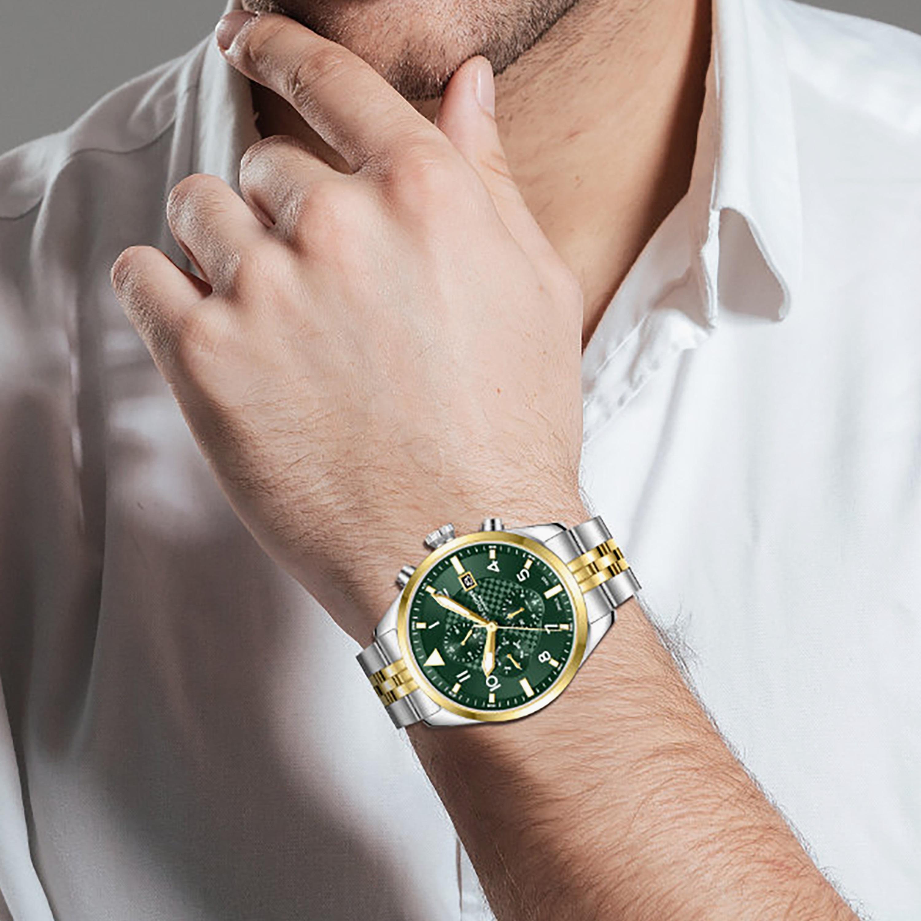 ساعة لي كوبر الرجالية المعدنية كرونوغراف فضية وذهبية مقاس 41 مم | LC08318.270-men-watchesandjewellery-watches-image-3
