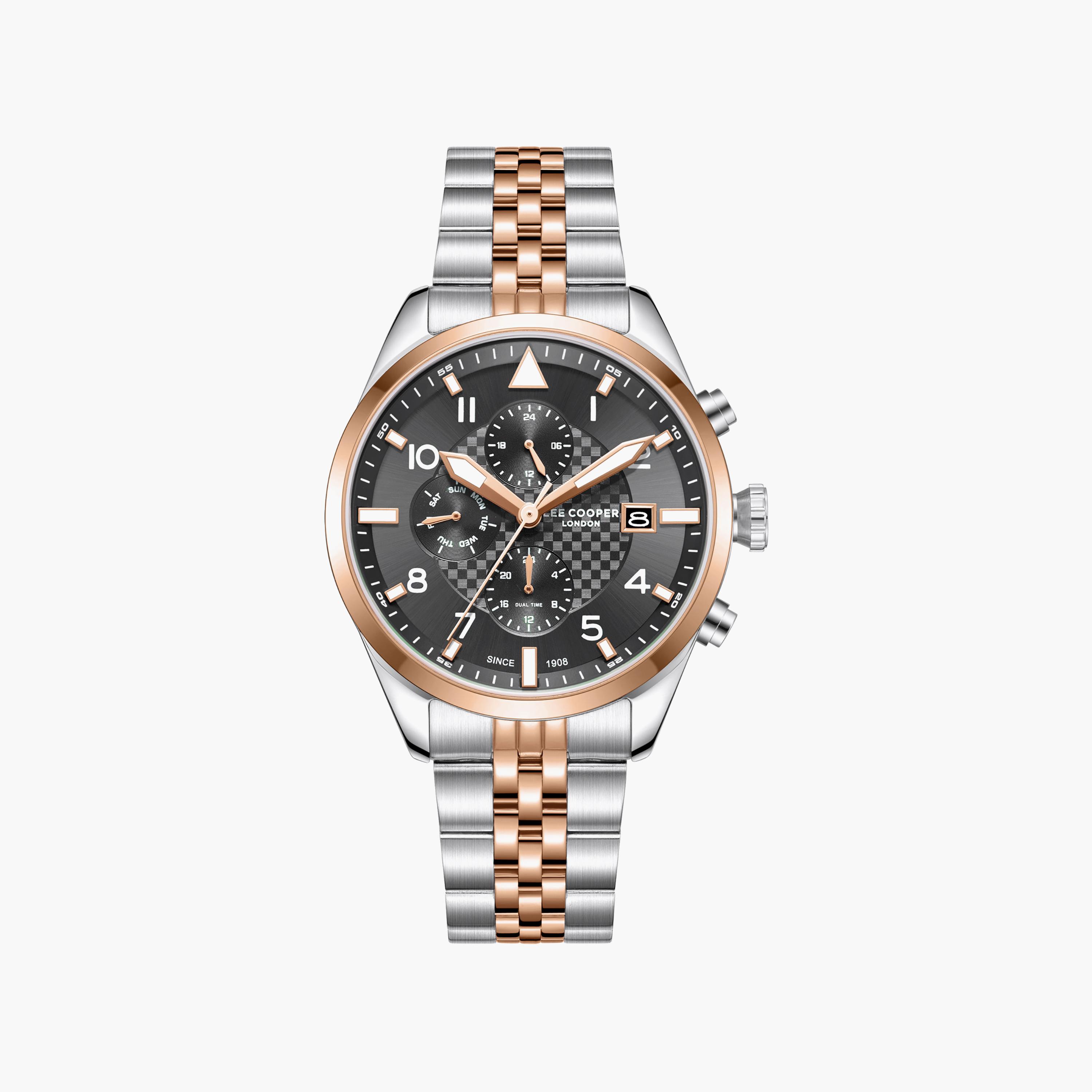 ساعة لي كوبر الرجالية المعدنية كرونوغراف فضية وذهبية مقاس 41 مم | LC08318.560-men-watchesandjewellery-watches-image-1