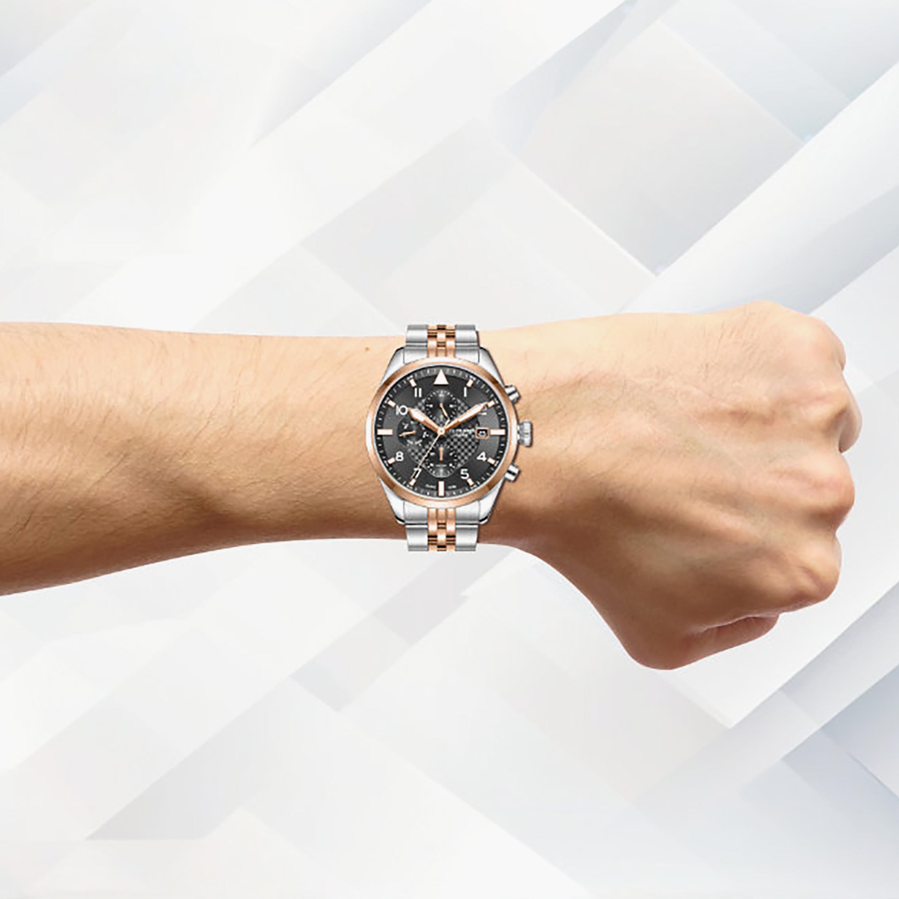 ساعة لي كوبر الرجالية المعدنية كرونوغراف فضية وذهبية مقاس 41 مم | LC08318.560-men-watchesandjewellery-watches-image-2