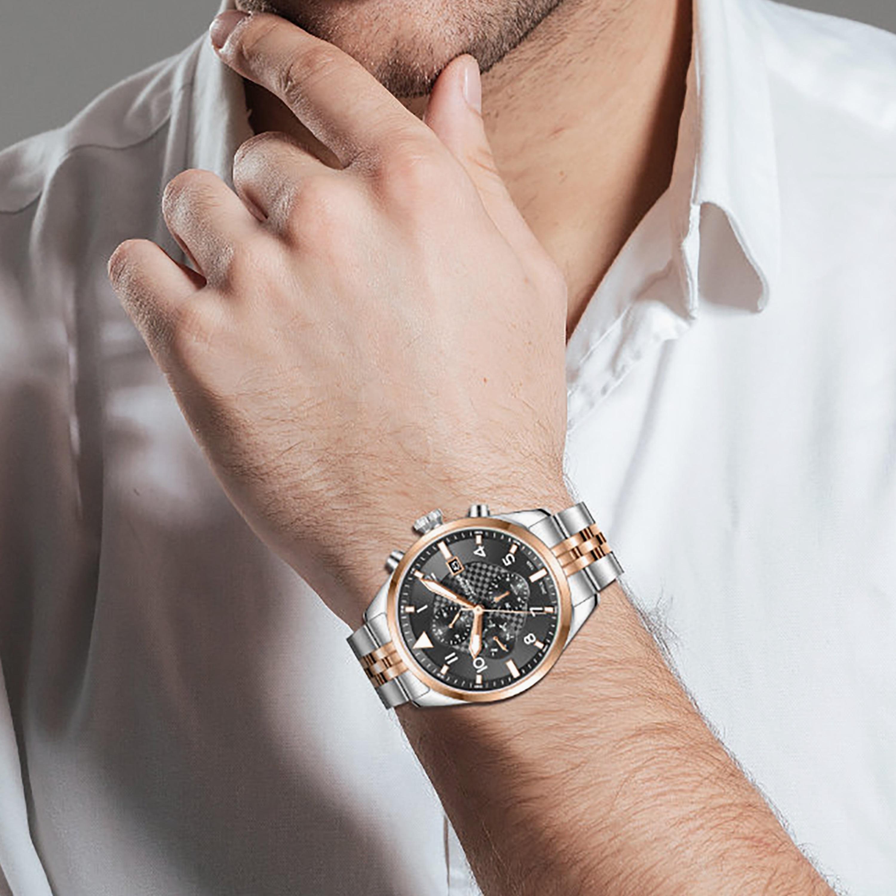 ساعة لي كوبر الرجالية المعدنية كرونوغراف فضية وذهبية مقاس 41 مم | LC08318.560-men-watchesandjewellery-watches-image-3