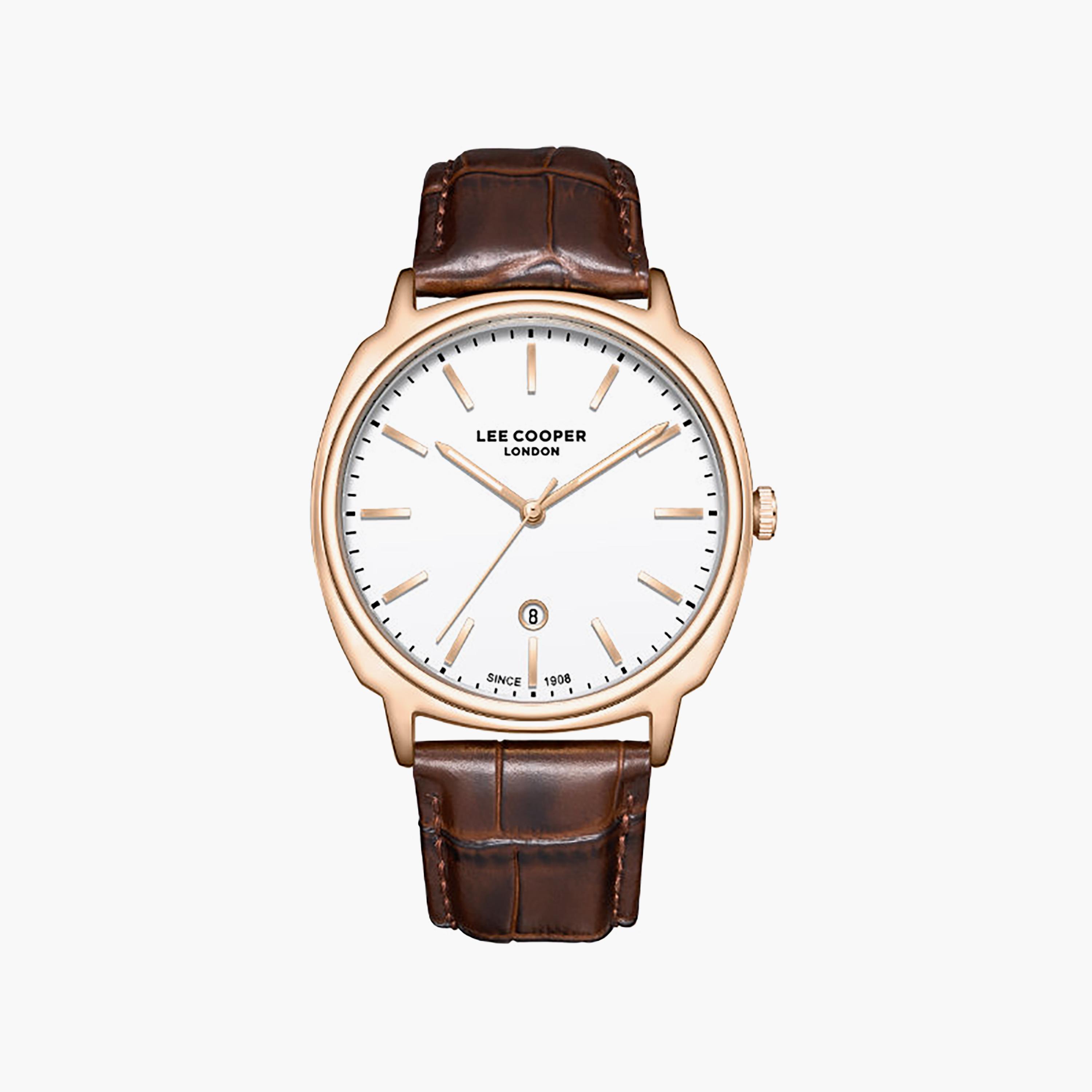 ساعة أنالوج جلد باللون البني 41 مم للرجال من لي كوبر | LC08248.432-men-watchesandjewellery-watches-image-1