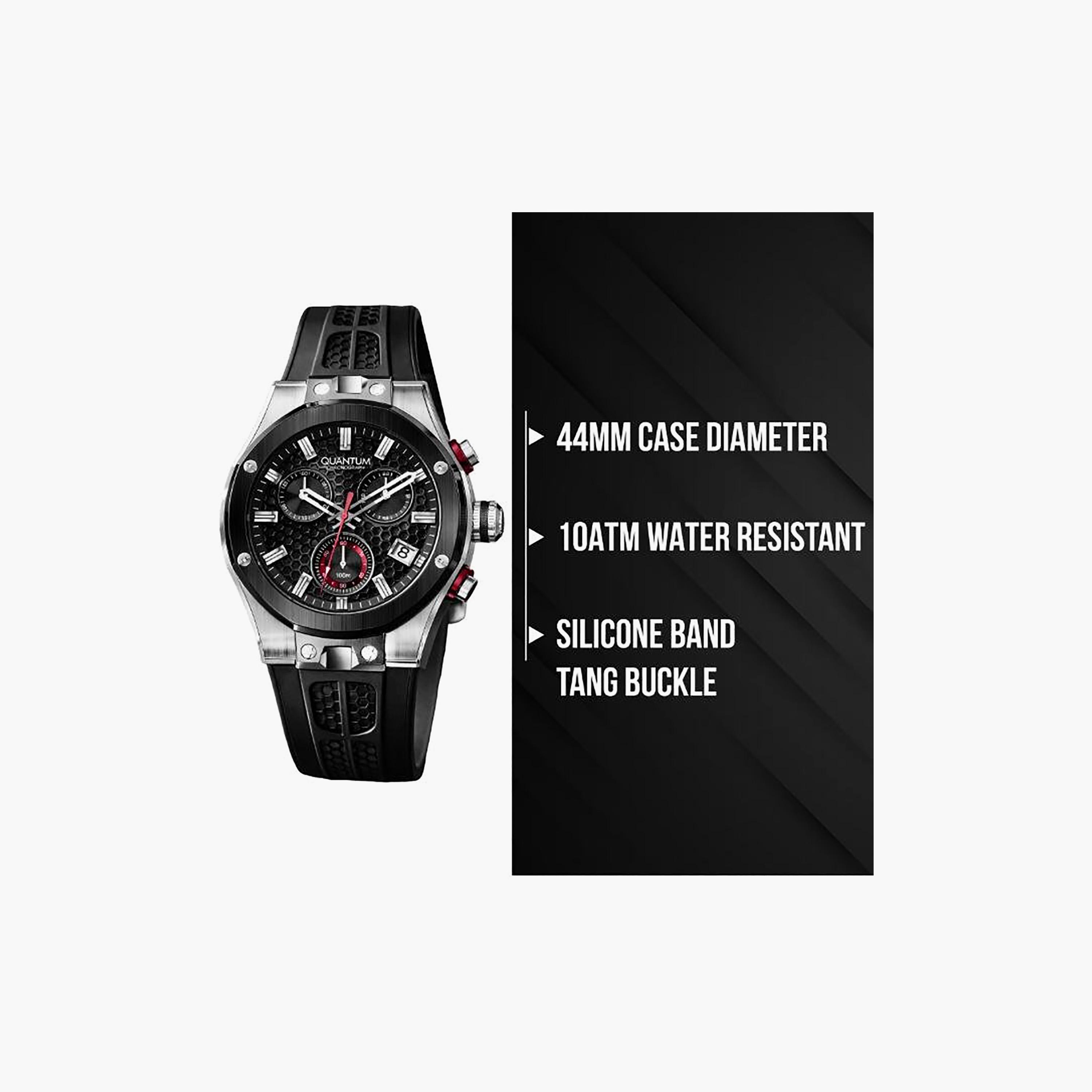 ساعة كوانتوم الرجالية، مقاس 44 مم، كرونوغراف أسود، مصنوعة من السيليكون | HNG1230.351-men-watchesandjewellery-watches-image-3