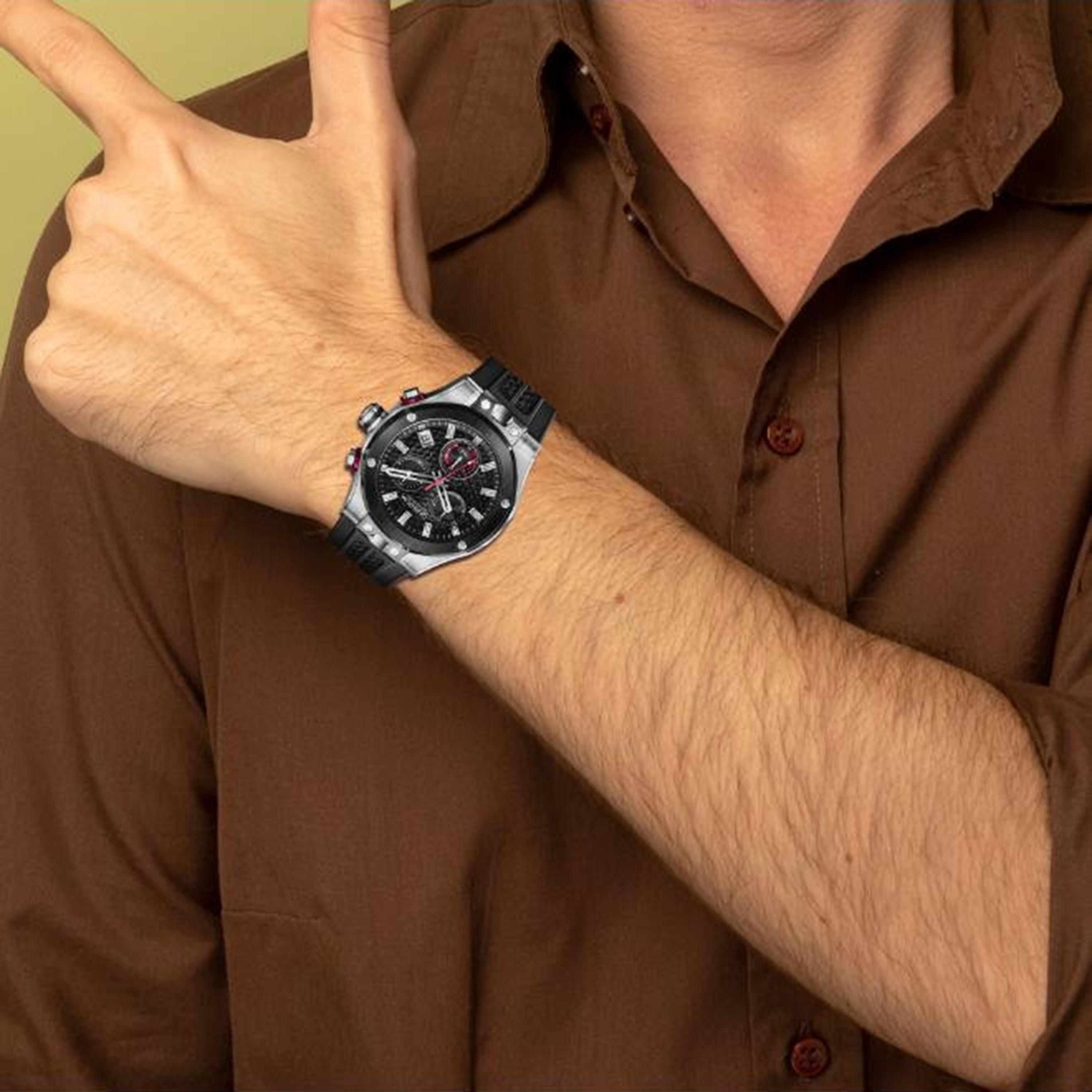 ساعة كوانتوم الرجالية، مقاس 44 مم، كرونوغراف أسود، مصنوعة من السيليكون | HNG1230.351-men-watchesandjewellery-watches-image-4