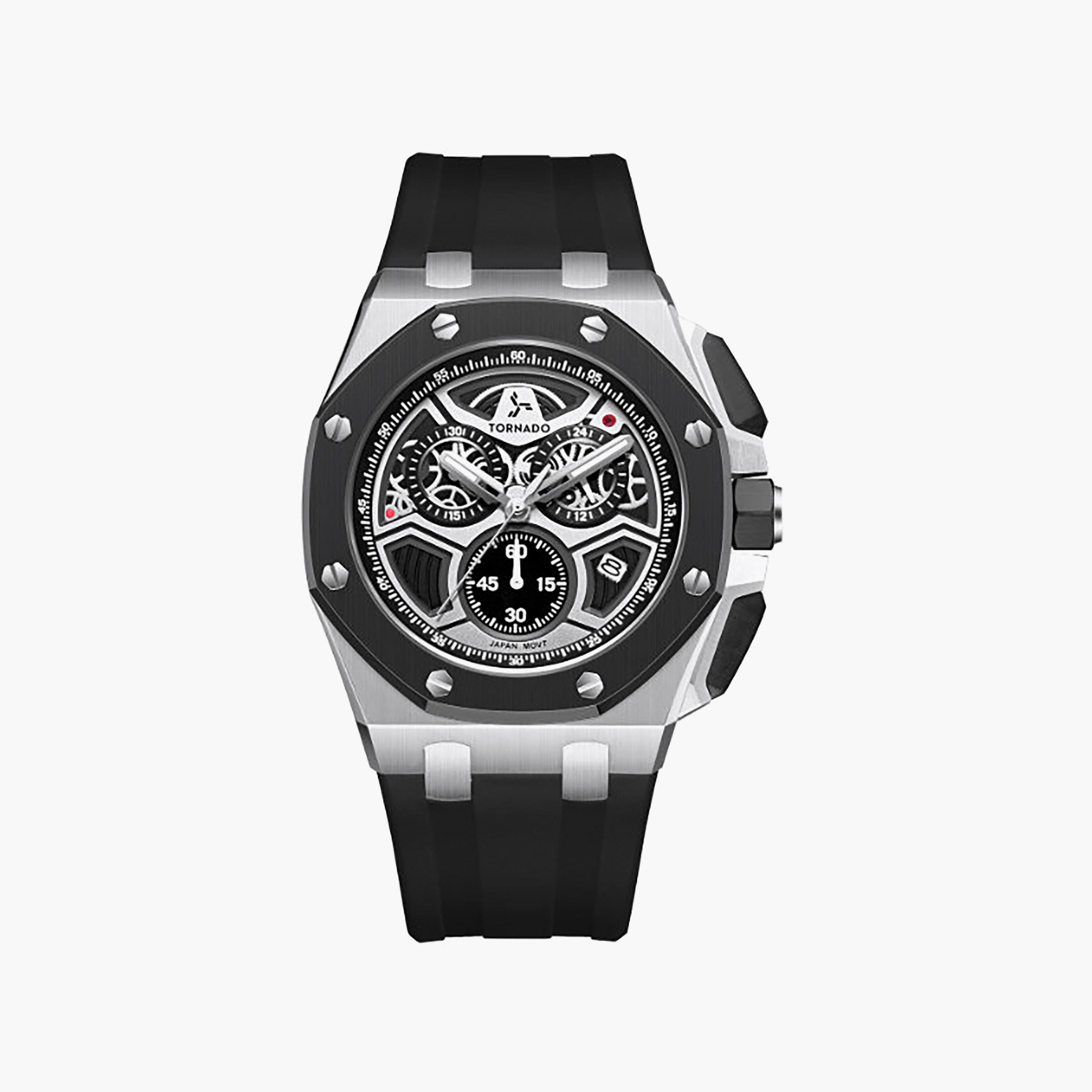 Tornado Men's 43MM Black Chronograph Silicone Watch | T25103-SSBB-men-watchesandjewellery-watches-image-1