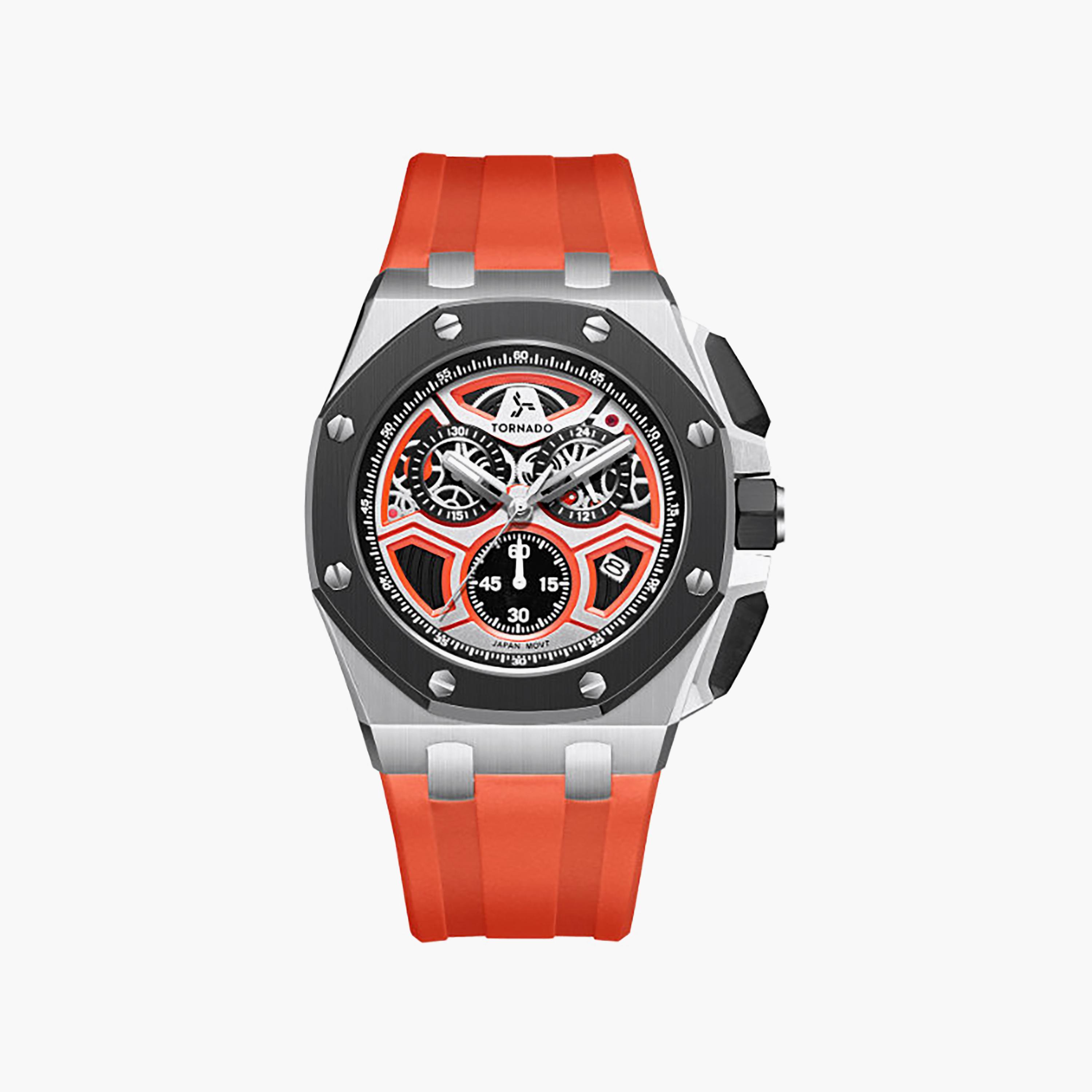 Tornado Men's 43MM Orange Chronograph Silicone Watch | T25103-SSRRB-men-watchesandjewellery-watches-image-1