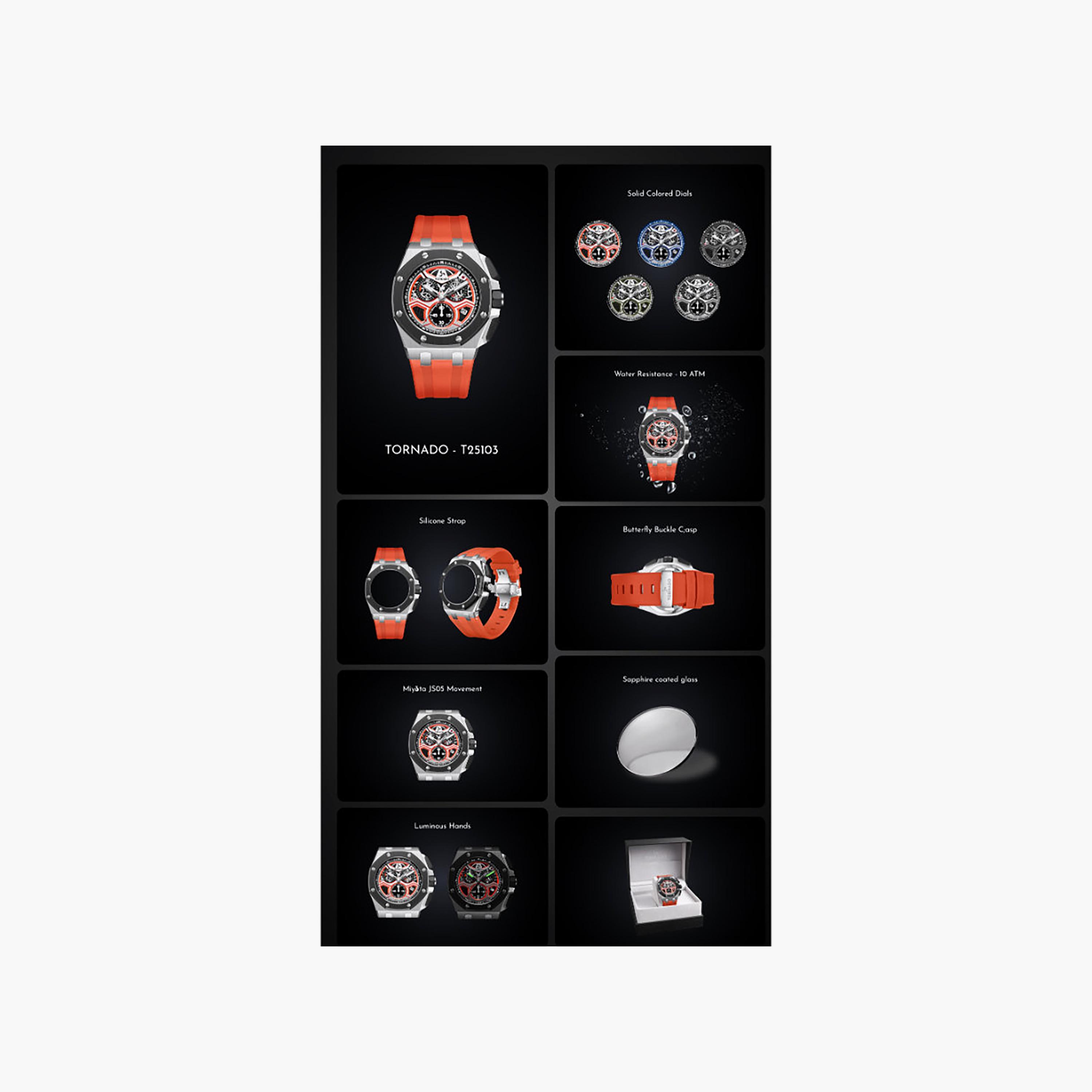 Tornado Men's 43MM Orange Chronograph Silicone Watch | T25103-SSRRB-men-watchesandjewellery-watches-image-9
