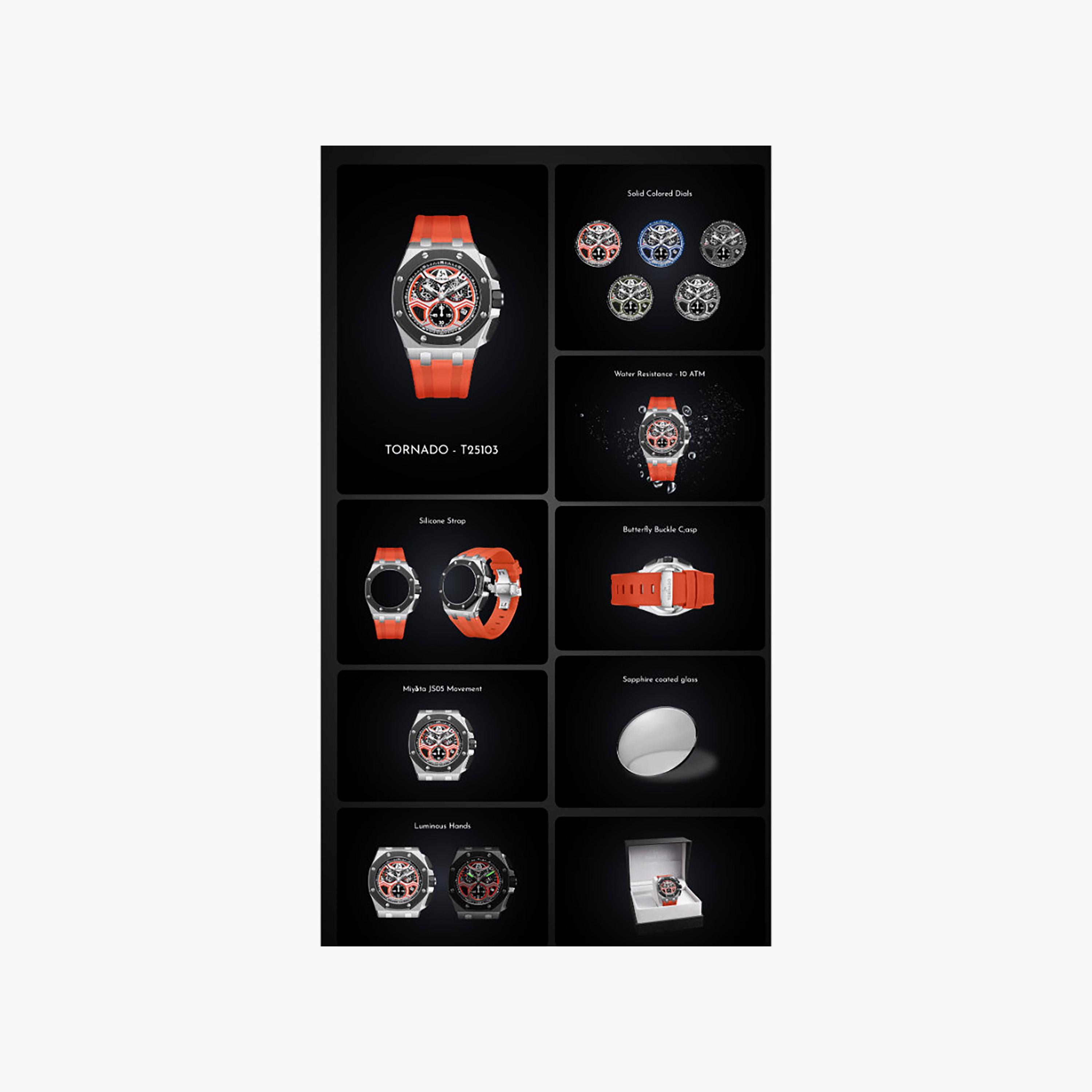 Tornado Men's 43MM Black Chronograph Silicone Watch | T25103-XSBXB-men-watchesandjewellery-watches-image-9