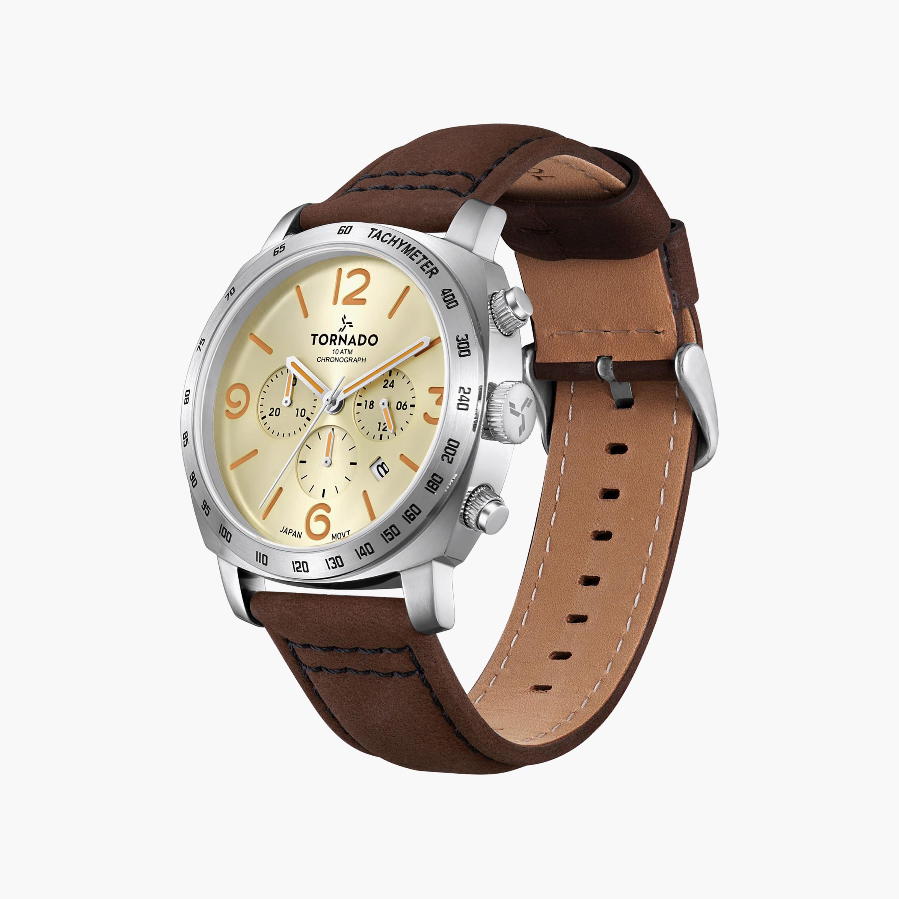 ساعة أنالوج جلد باللون البني 43 مم للرجال من تورنيدو | T9102-SLDI-men-watchesandjewellery-watches-image-3
