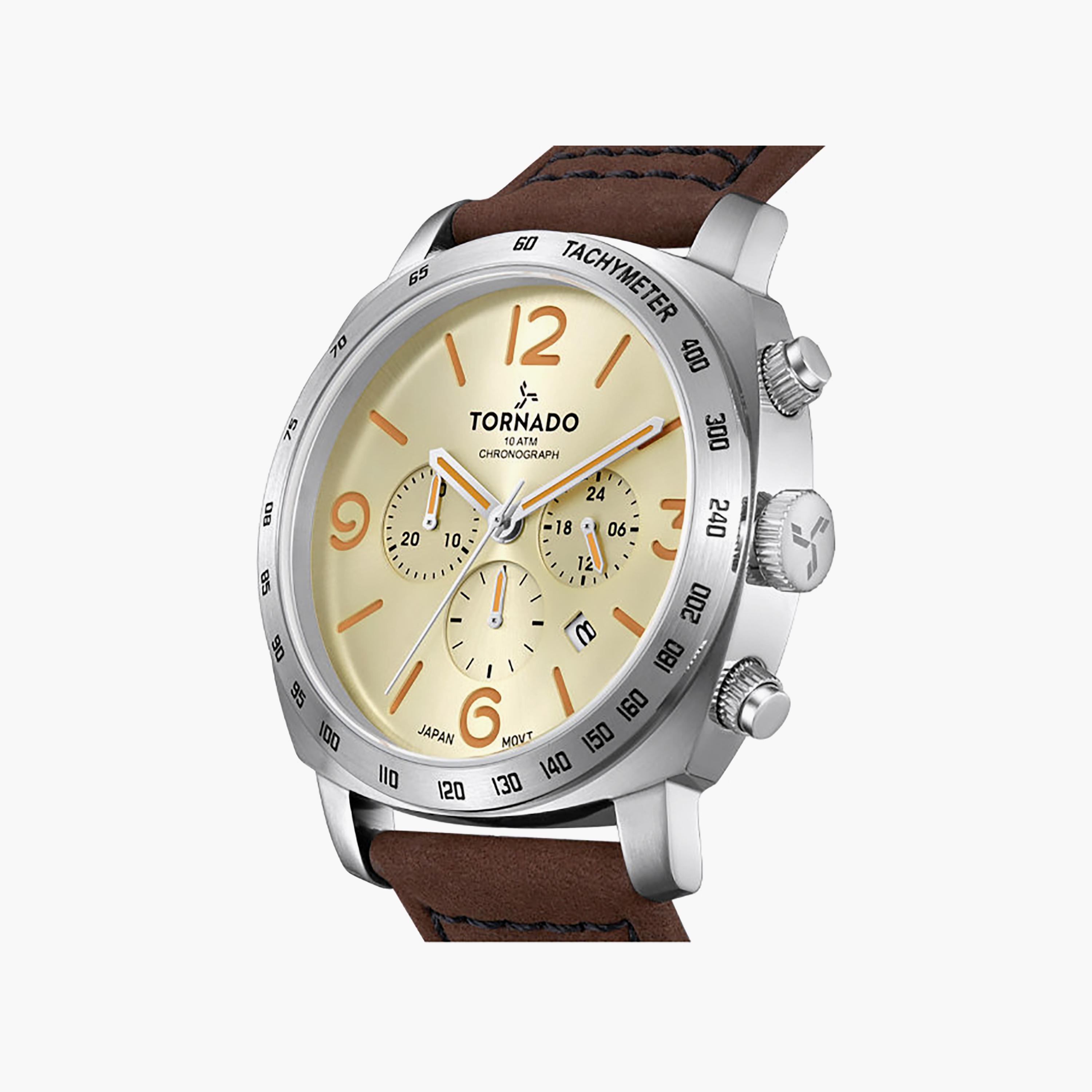 ساعة أنالوج جلد باللون البني 43 مم للرجال من تورنيدو | T9102-SLDI-men-watchesandjewellery-watches-image-5