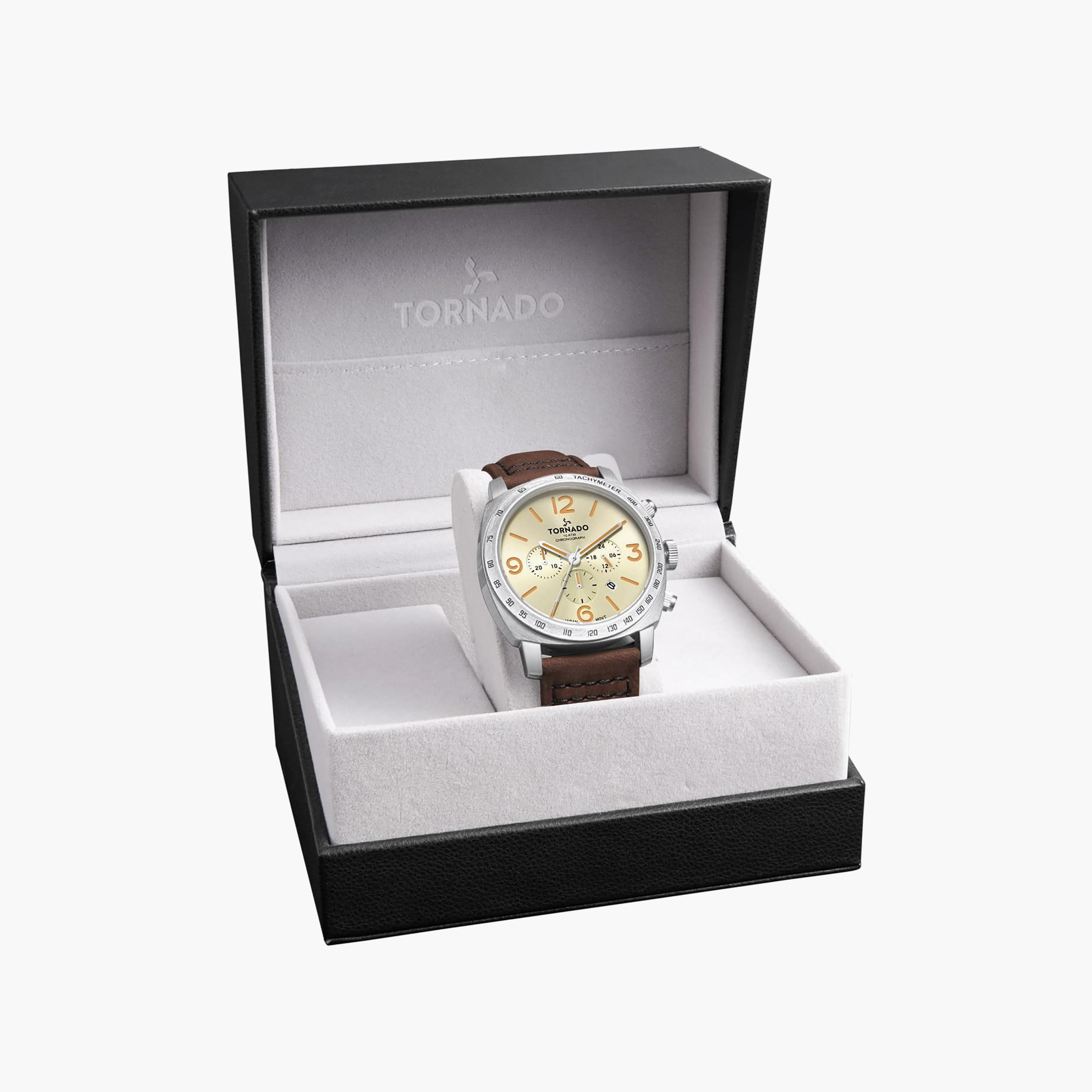 ساعة أنالوج جلد باللون البني 43 مم للرجال من تورنيدو | T9102-SLDI-men-watchesandjewellery-watches-image-9