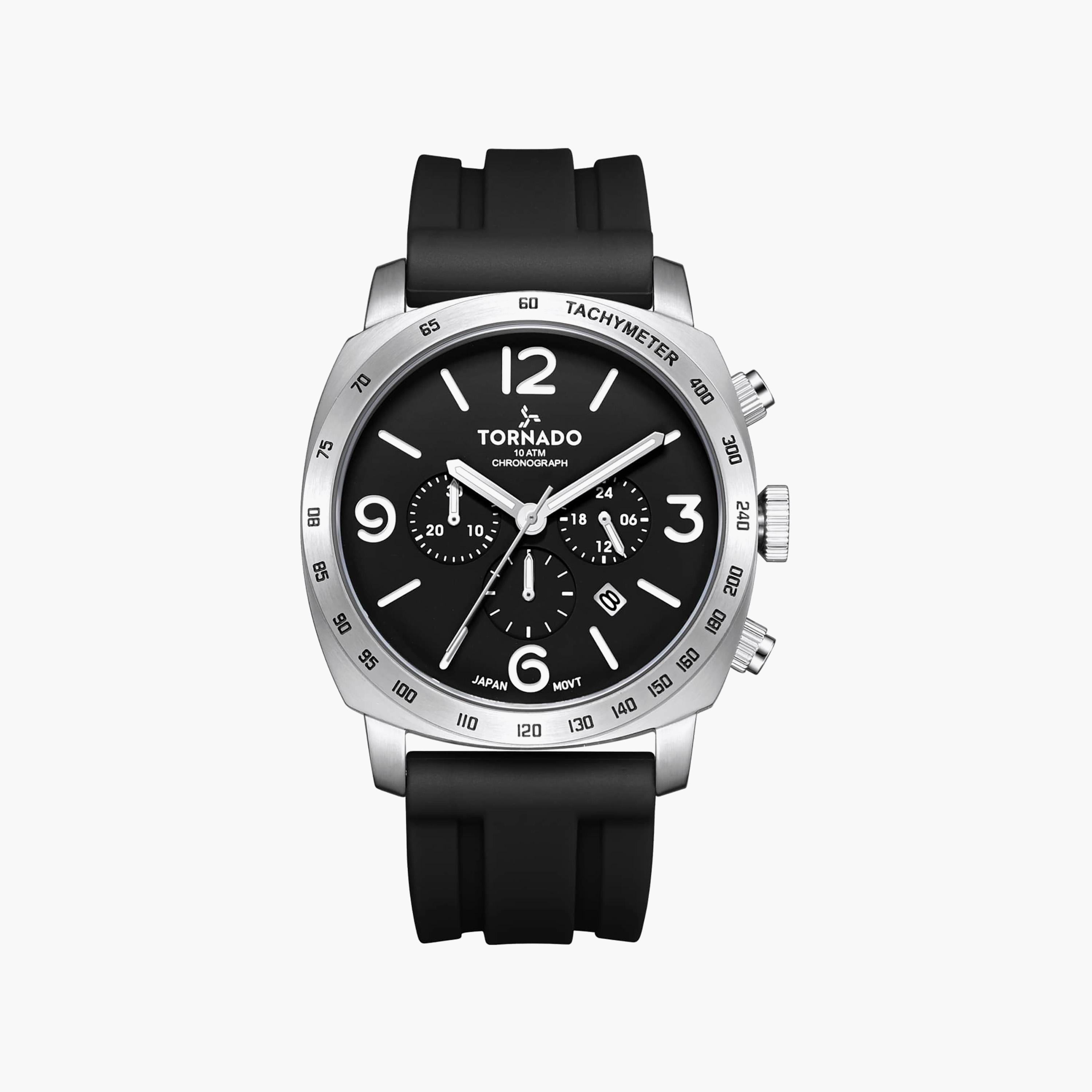 ساعة أنالوج سيليكون باللون الأسود 43 مم للرجال من تورنيدو | T9102-SSBB-men-watchesandjewellery-watches-image-1