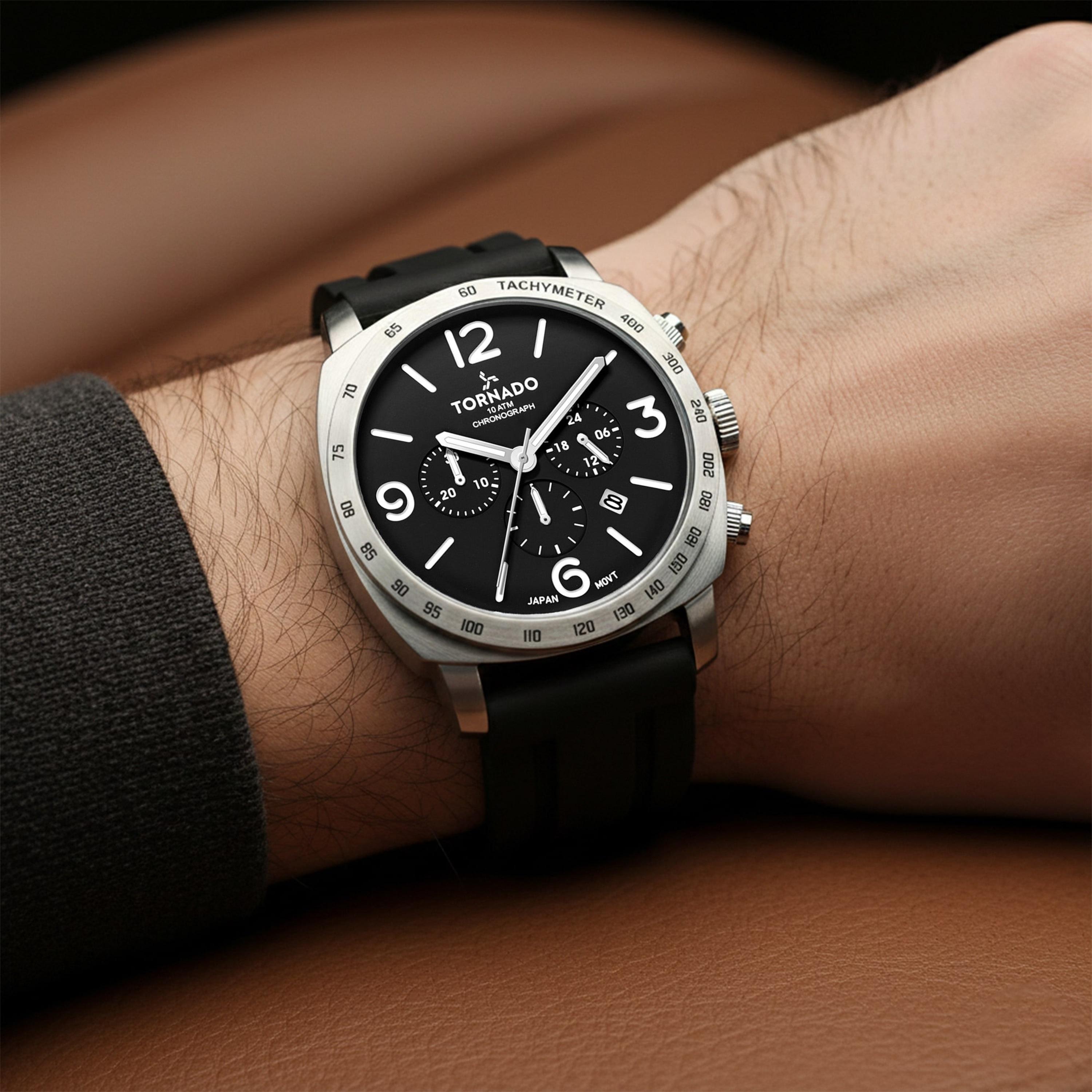 ساعة أنالوج سيليكون باللون الأسود 43 مم للرجال من تورنيدو | T9102-SSBB-men-watchesandjewellery-watches-image-10