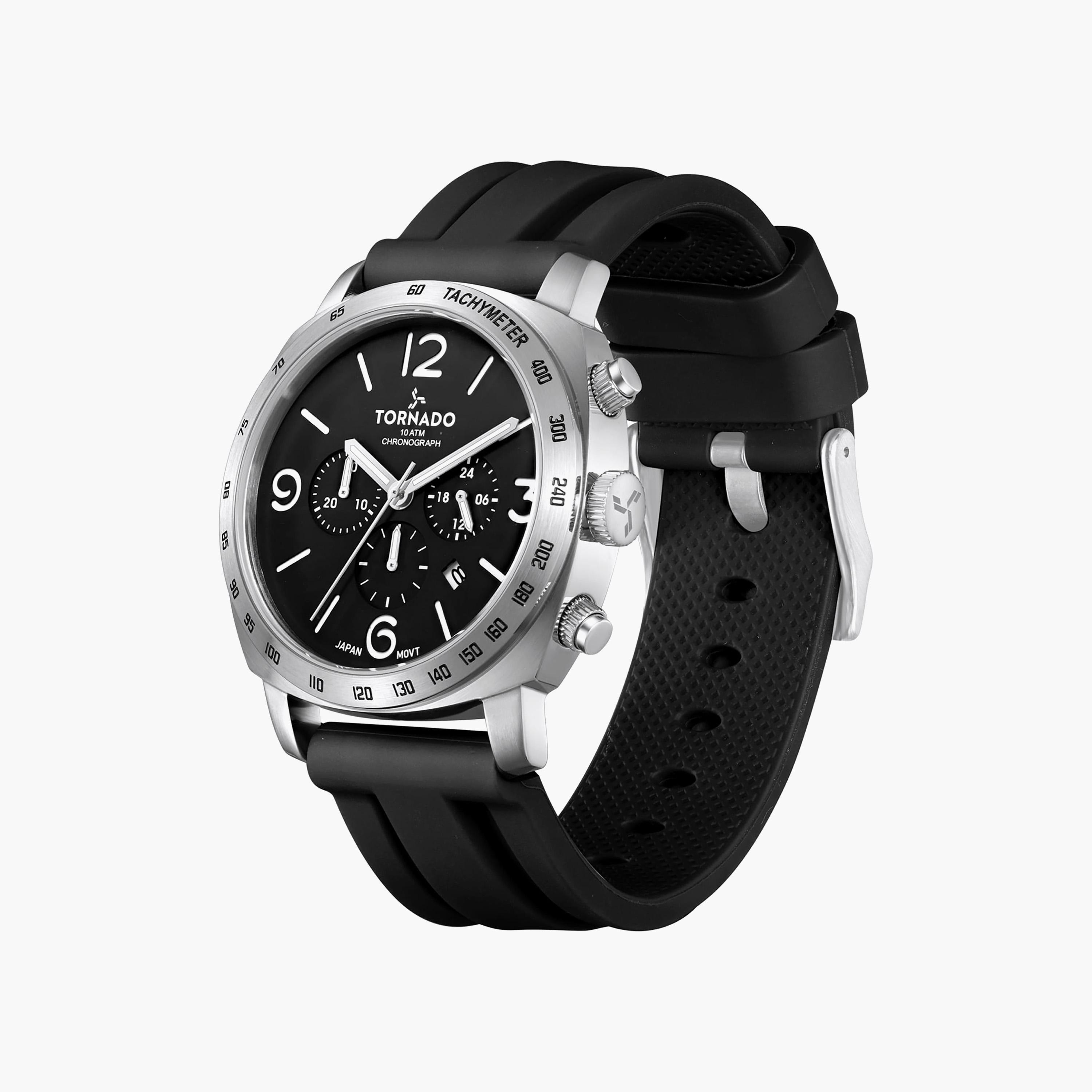 ساعة أنالوج سيليكون باللون الأسود 43 مم للرجال من تورنيدو | T9102-SSBB-men-watchesandjewellery-watches-image-3