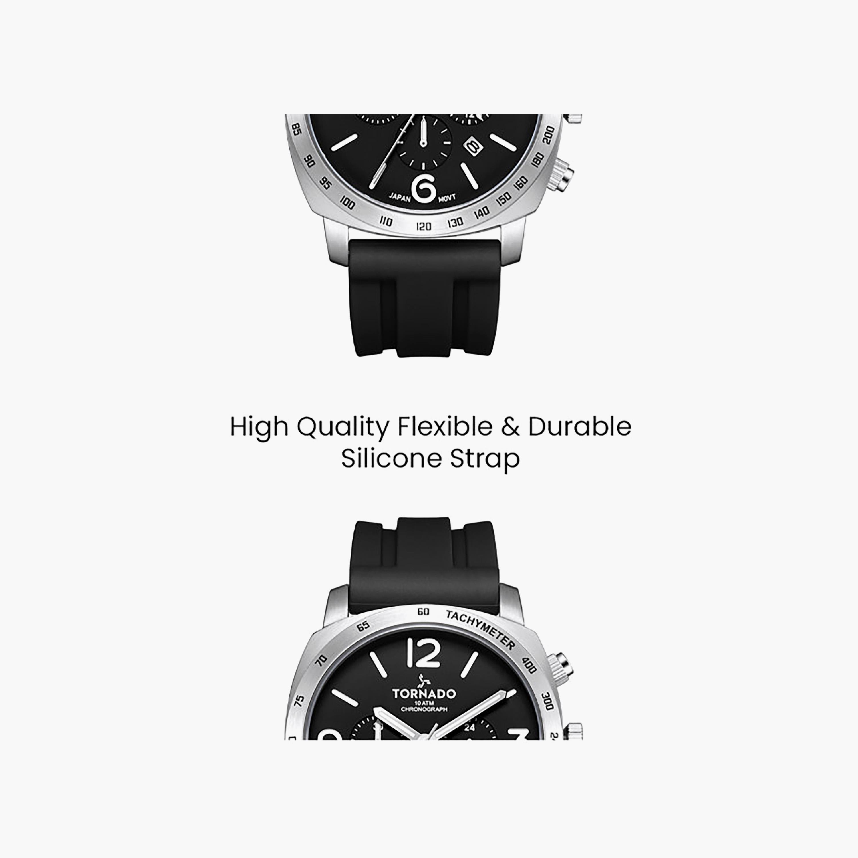 ساعة أنالوج سيليكون باللون الأسود 43 مم للرجال من تورنيدو | T9102-SSBB-men-watchesandjewellery-watches-image-6