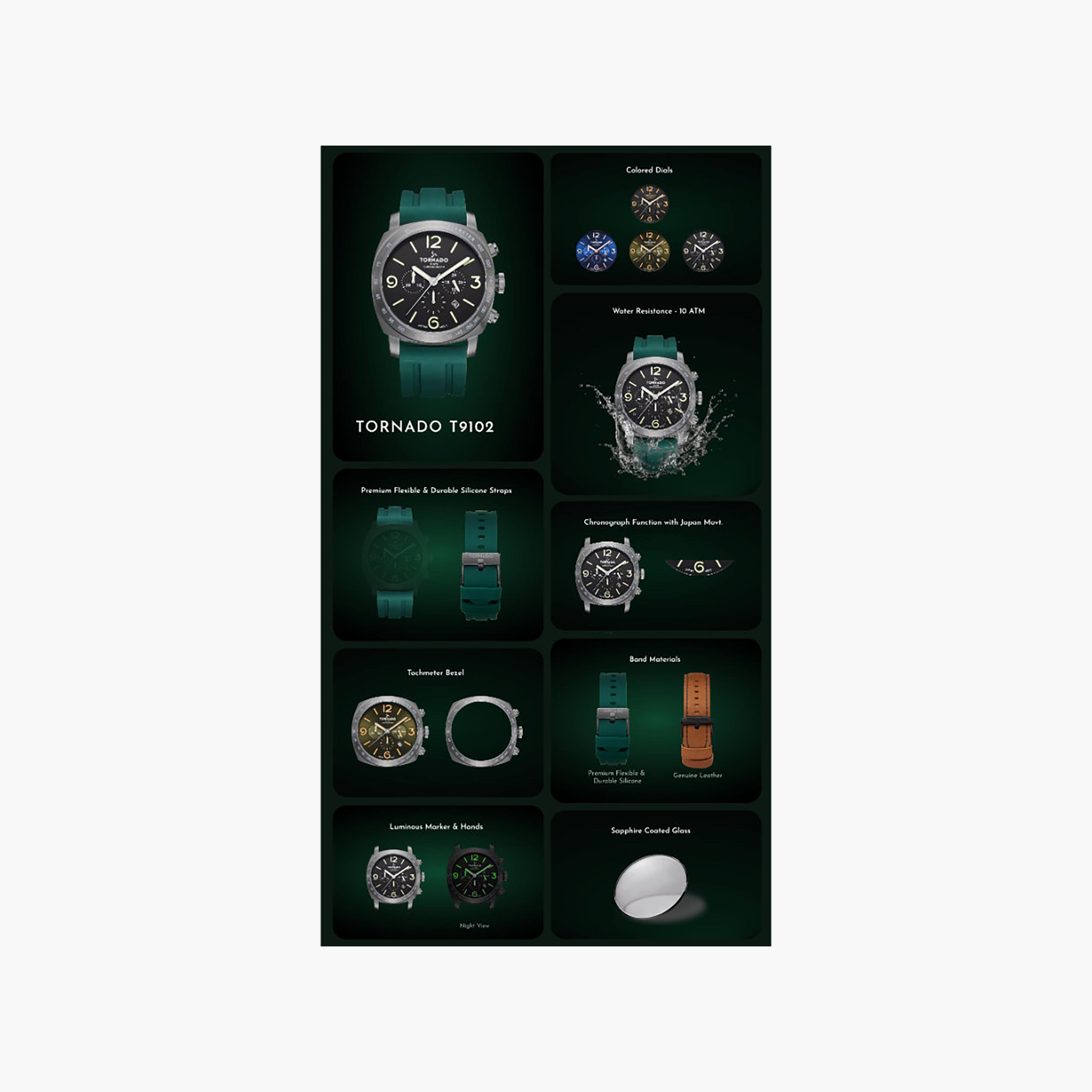 ساعة أنالوج سيليكون باللون الأسود 43 مم للرجال من تورنيدو | T9102-SSBB-men-watchesandjewellery-watches-image-9