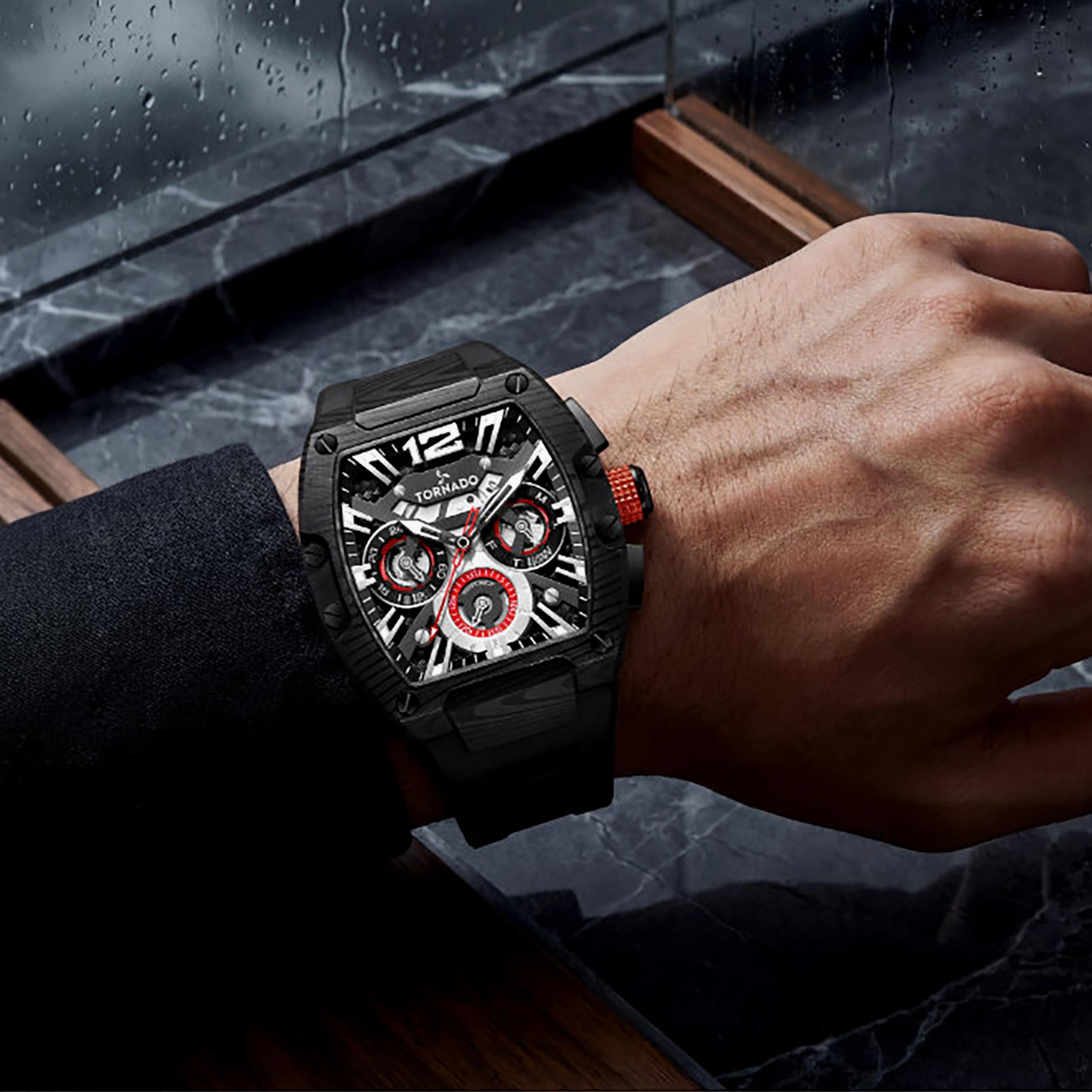 ساعة كرونوغراف سيليكون باللون الأسود 43 مم للرجال من تورنيدو | T23105L-BFBB-men-watchesandjewellery-watches-image-8
