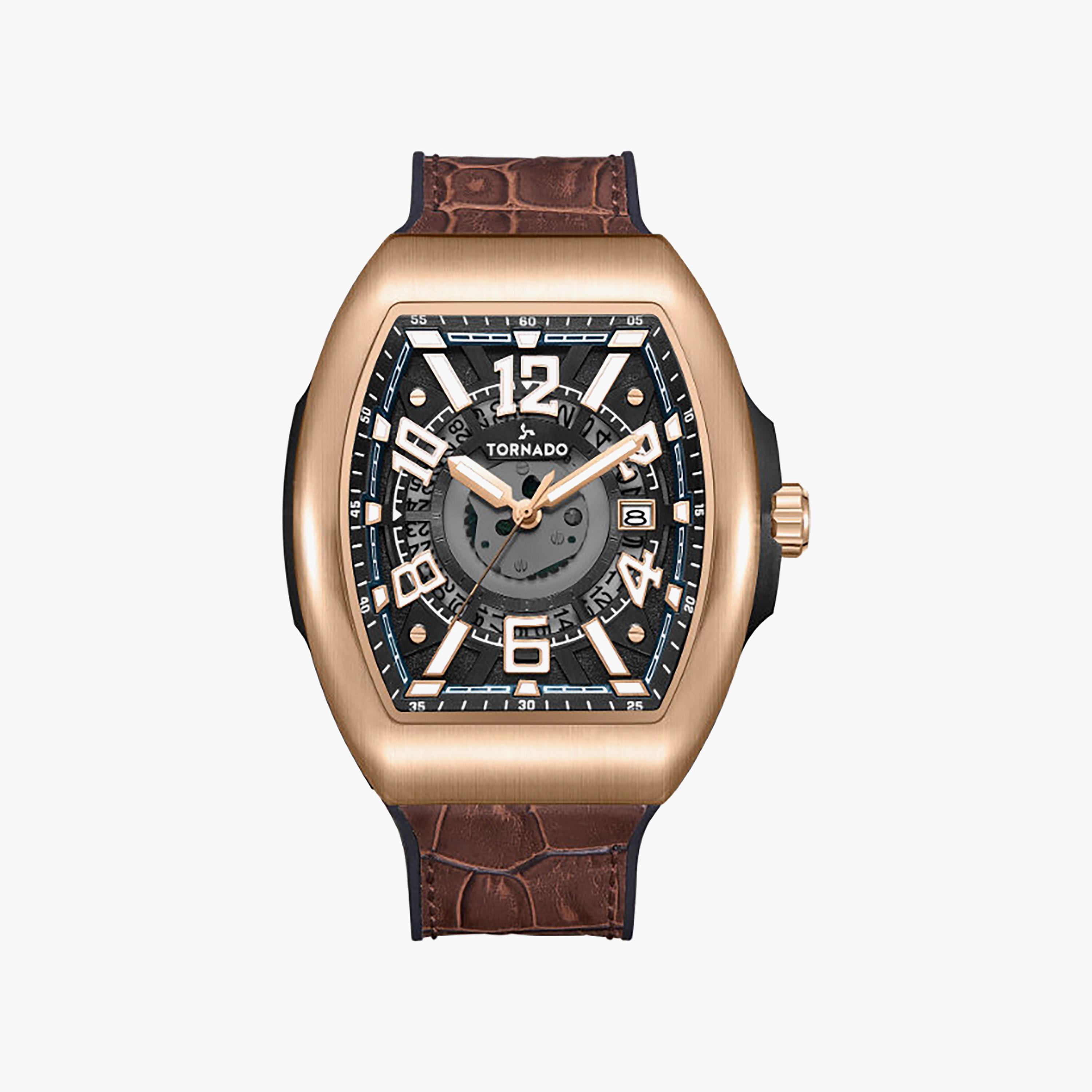 ساعة أنالوج جلد باللون البني 44 مم للرجال من تورنيدو | T25001-RLDB-men-watchesandjewellery-watches-image-1