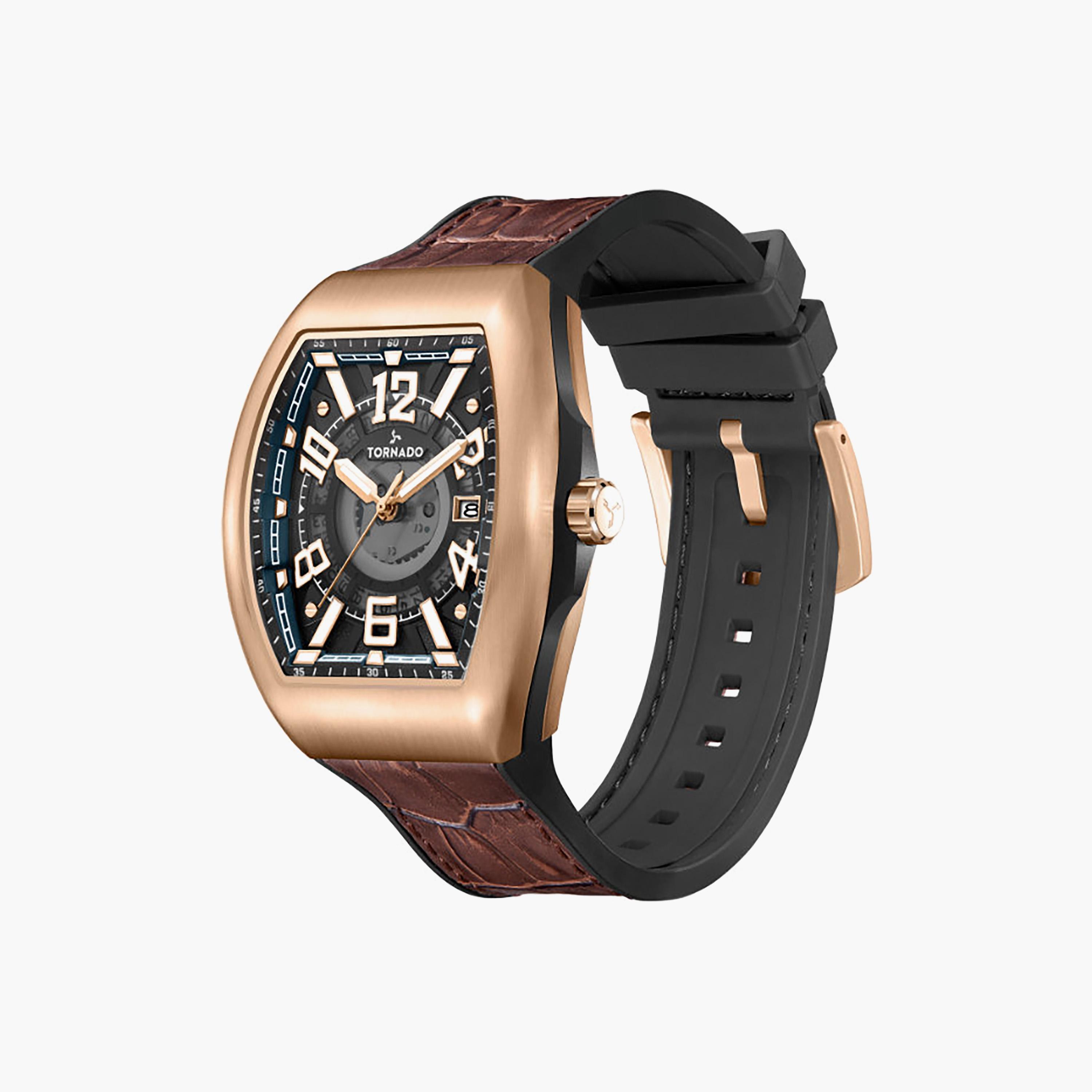 ساعة أنالوج جلد باللون البني 44 مم للرجال من تورنيدو | T25001-RLDB-men-watchesandjewellery-watches-image-2