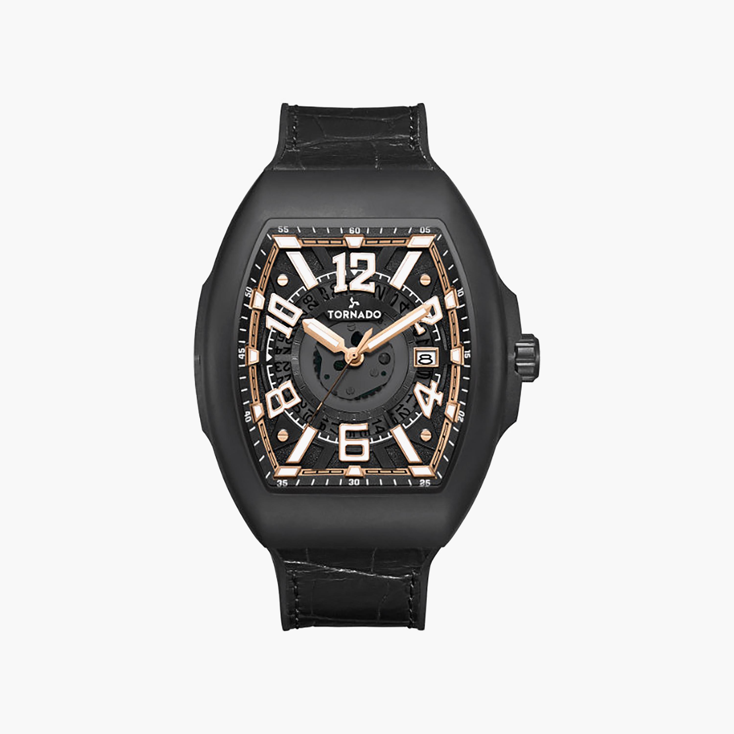 ساعة أنالوج جلد باللون الأسود 44 مم للرجال من تورنيدو | T25001-BLBB-men-watchesandjewellery-watches-image-1