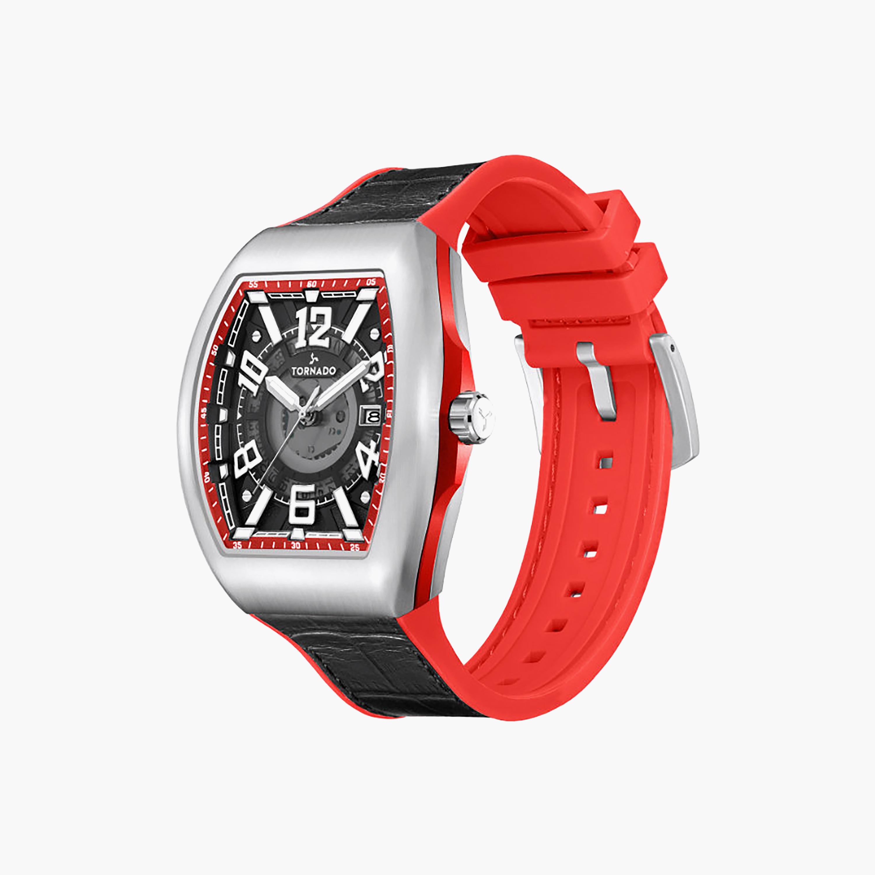 Tornado Men's 44MM Black Analog Leather Watch | T25001-SLBBR-men-watchesandjewellery-watches-image-2
