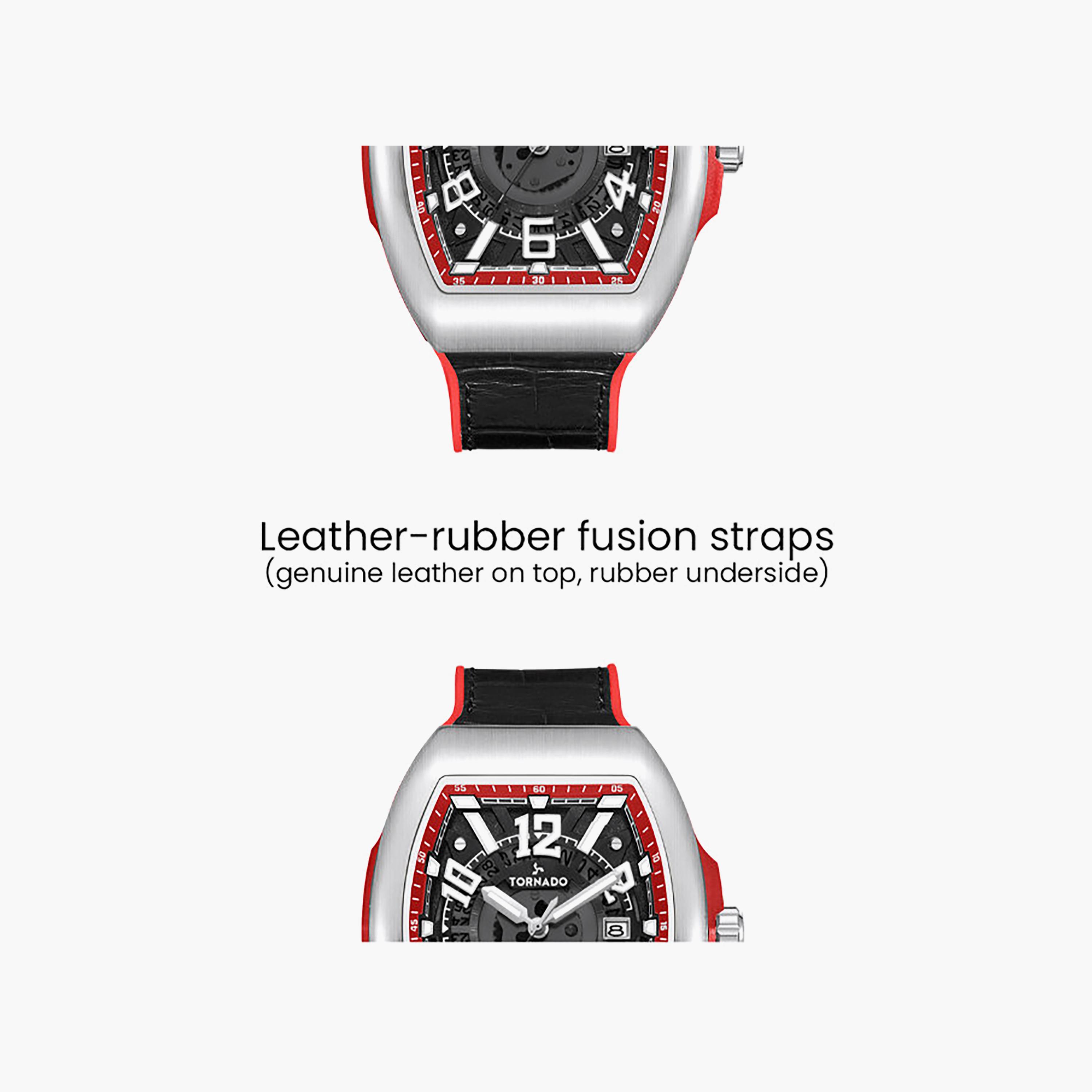 Tornado Men's 44MM Black Analog Leather Watch | T25001-SLBBR-men-watchesandjewellery-watches-image-4