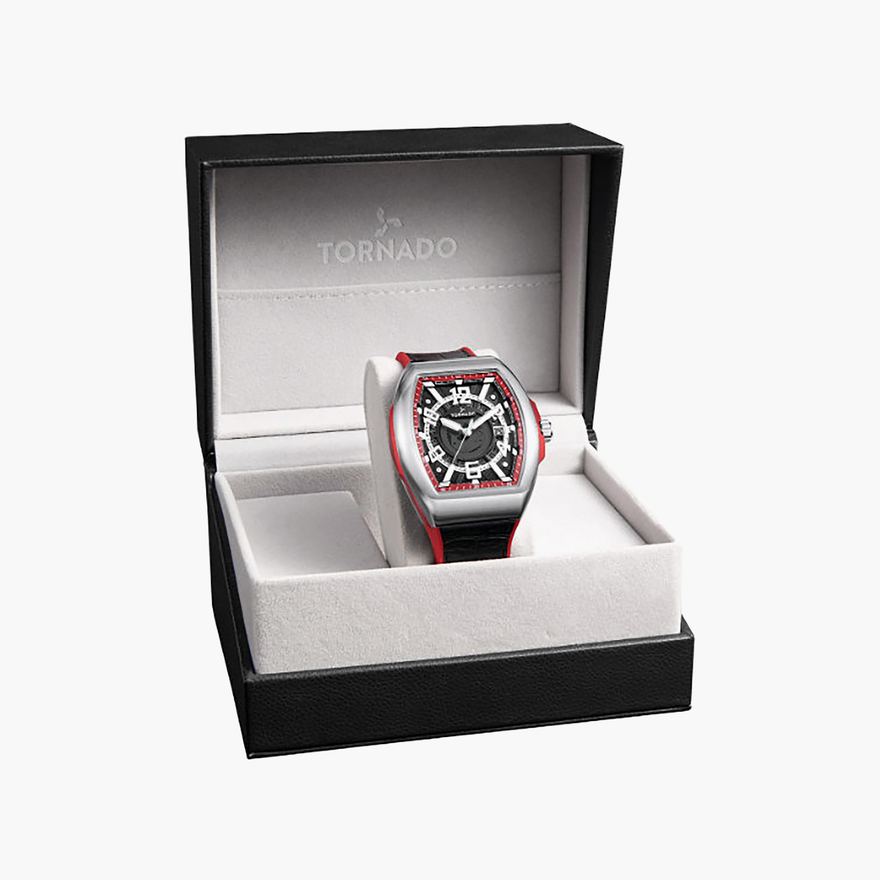 Tornado Men's 44MM Black Analog Leather Watch | T25001-SLBBR-men-watchesandjewellery-watches-image-6