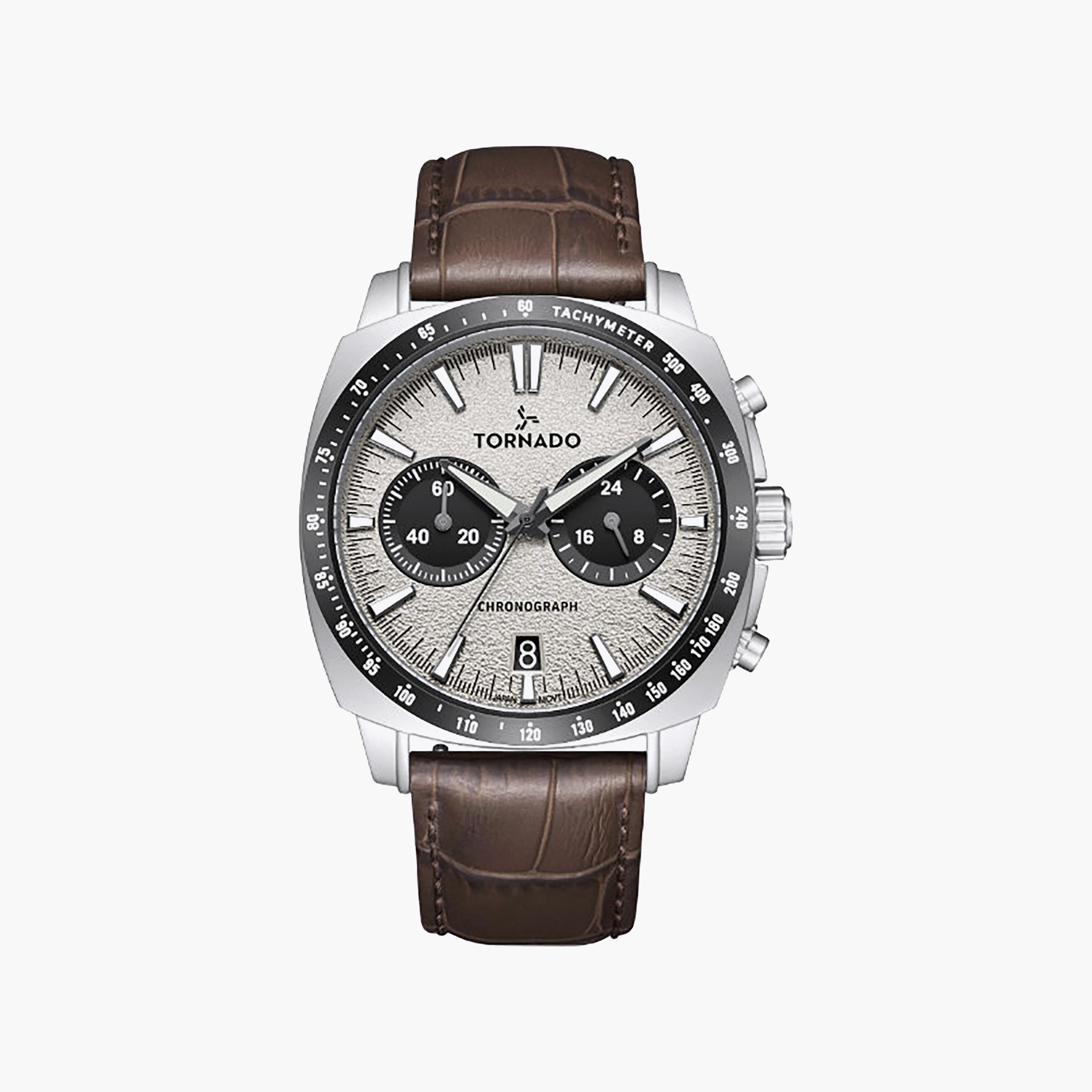 ساعة كرونوغراف جلد باللون البني 42 مم للرجال من تورنيدو | T25104S-SLDI-D-men-watchesandjewellery-watches-image-1