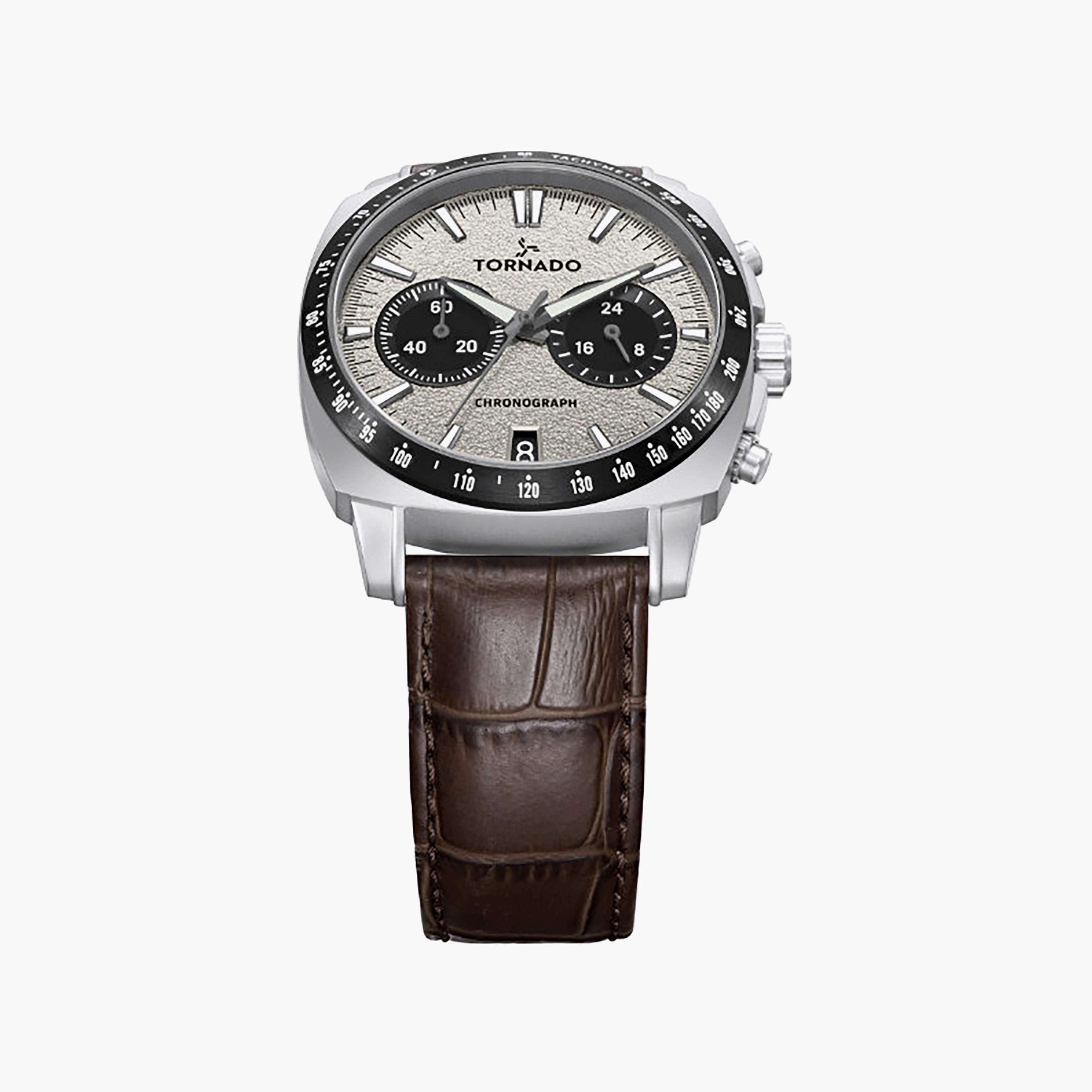 ساعة كرونوغراف جلد باللون البني 42 مم للرجال من تورنيدو | T25104S-SLDI-D-men-watchesandjewellery-watches-image-3