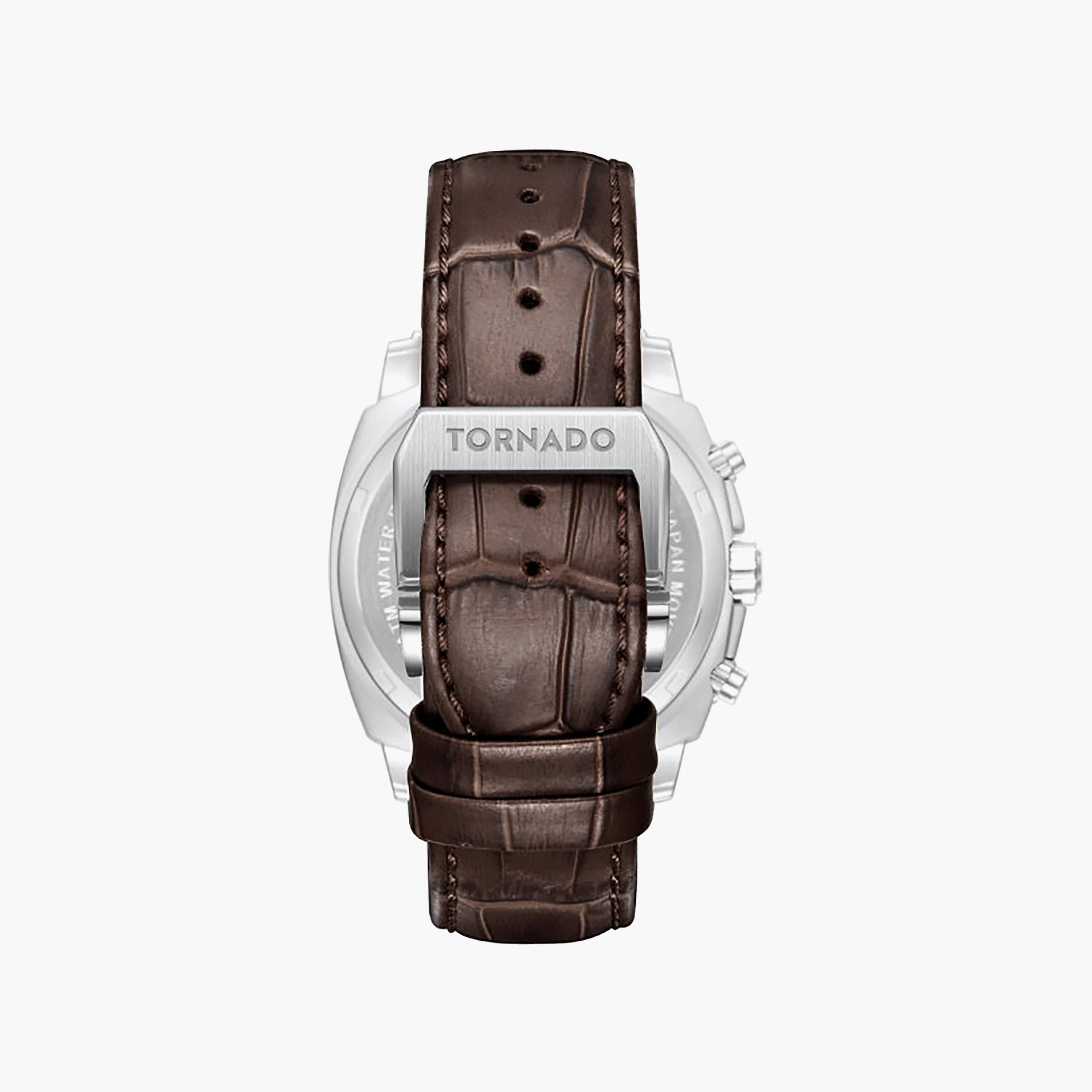 ساعة كرونوغراف جلد باللون البني 42 مم للرجال من تورنيدو | T25104S-SLDI-D-men-watchesandjewellery-watches-image-4