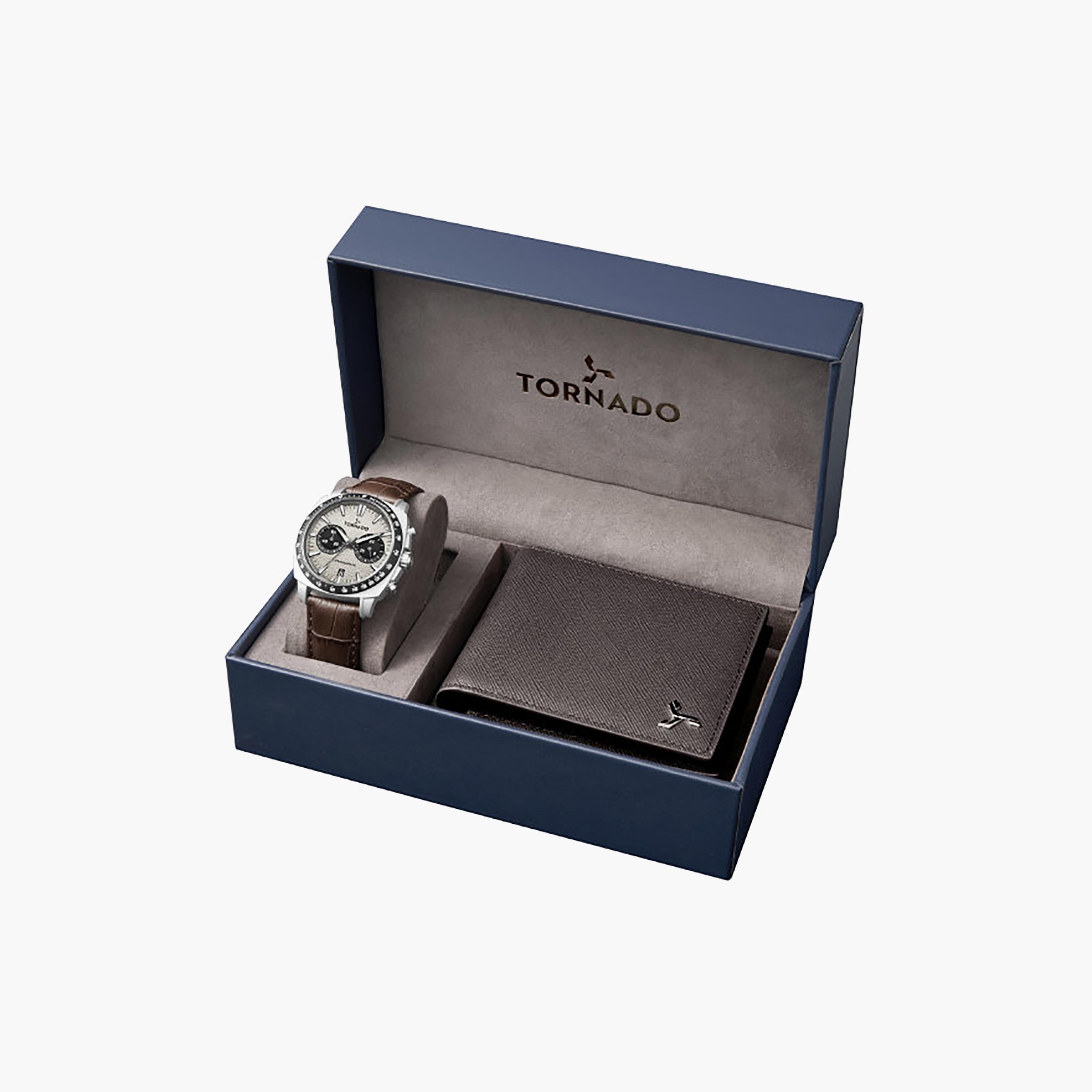 ساعة كرونوغراف جلد باللون البني 42 مم للرجال من تورنيدو | T25104S-SLDI-D-men-watchesandjewellery-watches-image-5