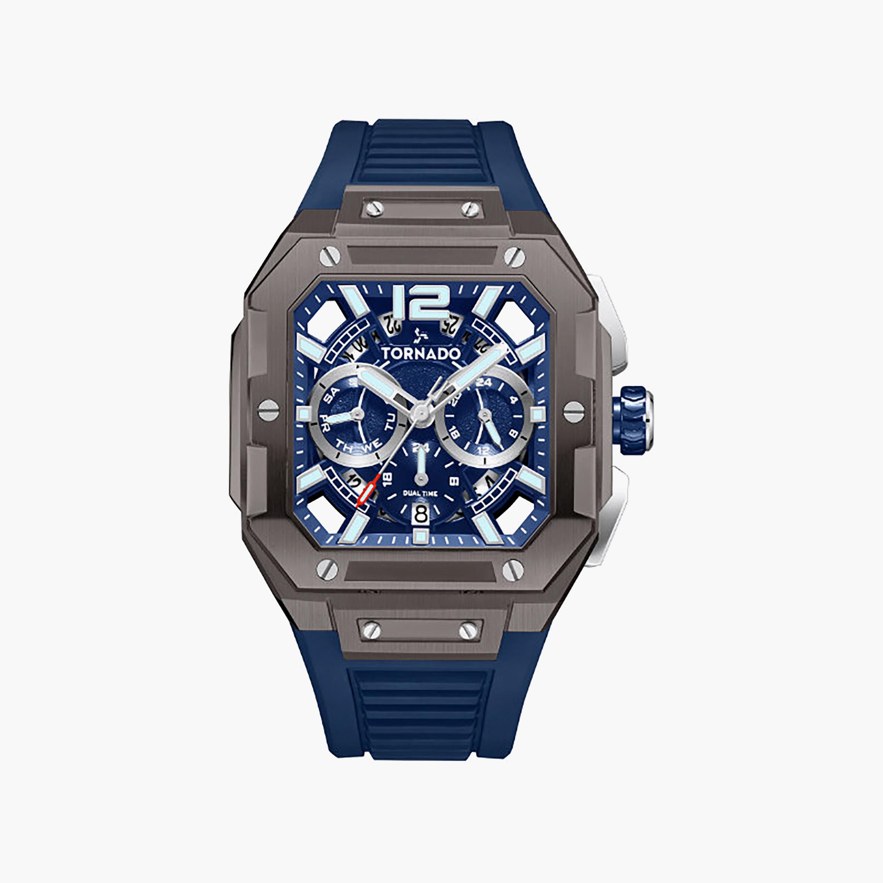 ساعة كرونوغراف سيليكون باللون الأزرق 44 مم للرجال من تورنيدو | T26101-XFNN-men-watchesandjewellery-watches-image-1