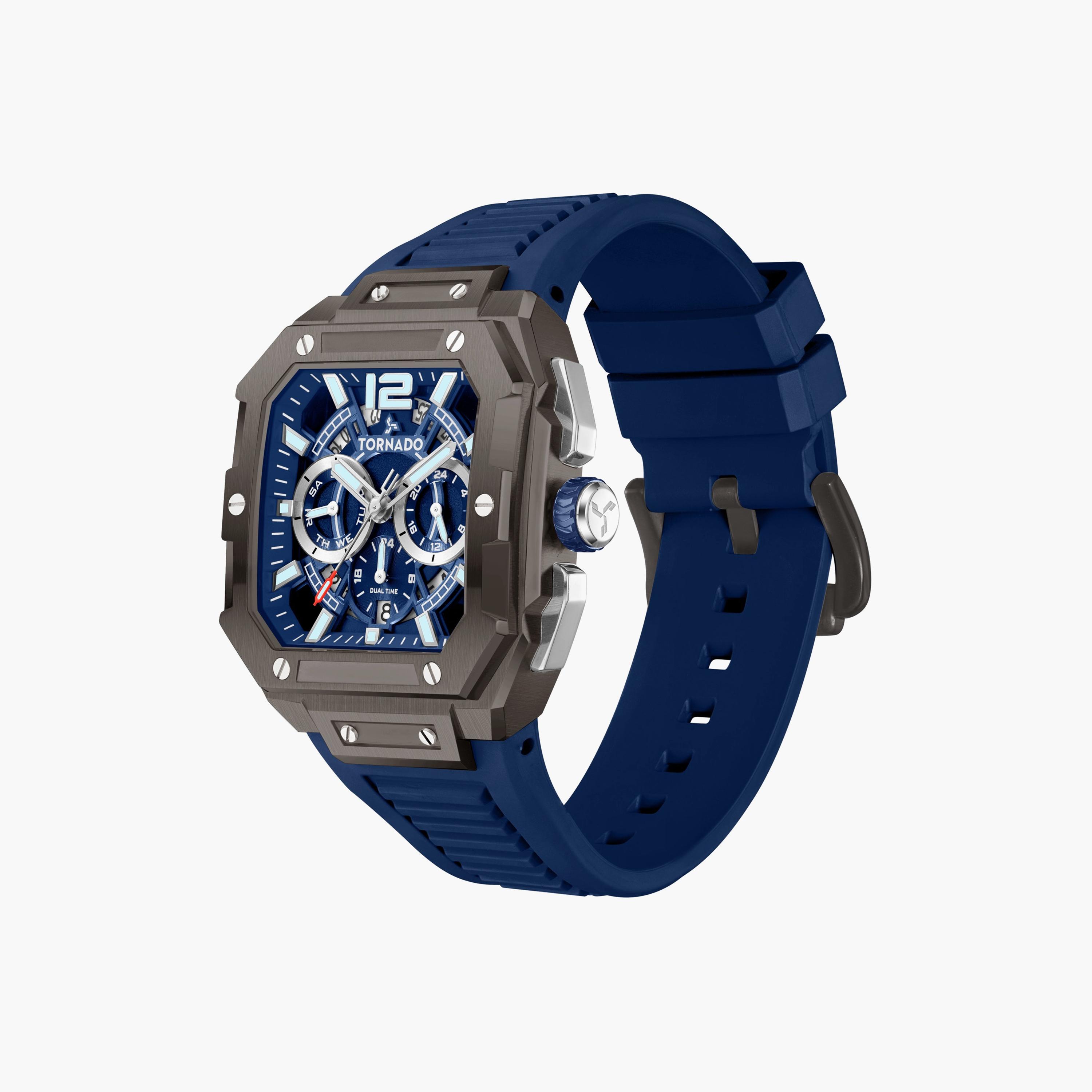 ساعة كرونوغراف سيليكون باللون الأزرق 44 مم للرجال من تورنيدو | T26101-XFNN-men-watchesandjewellery-watches-image-3