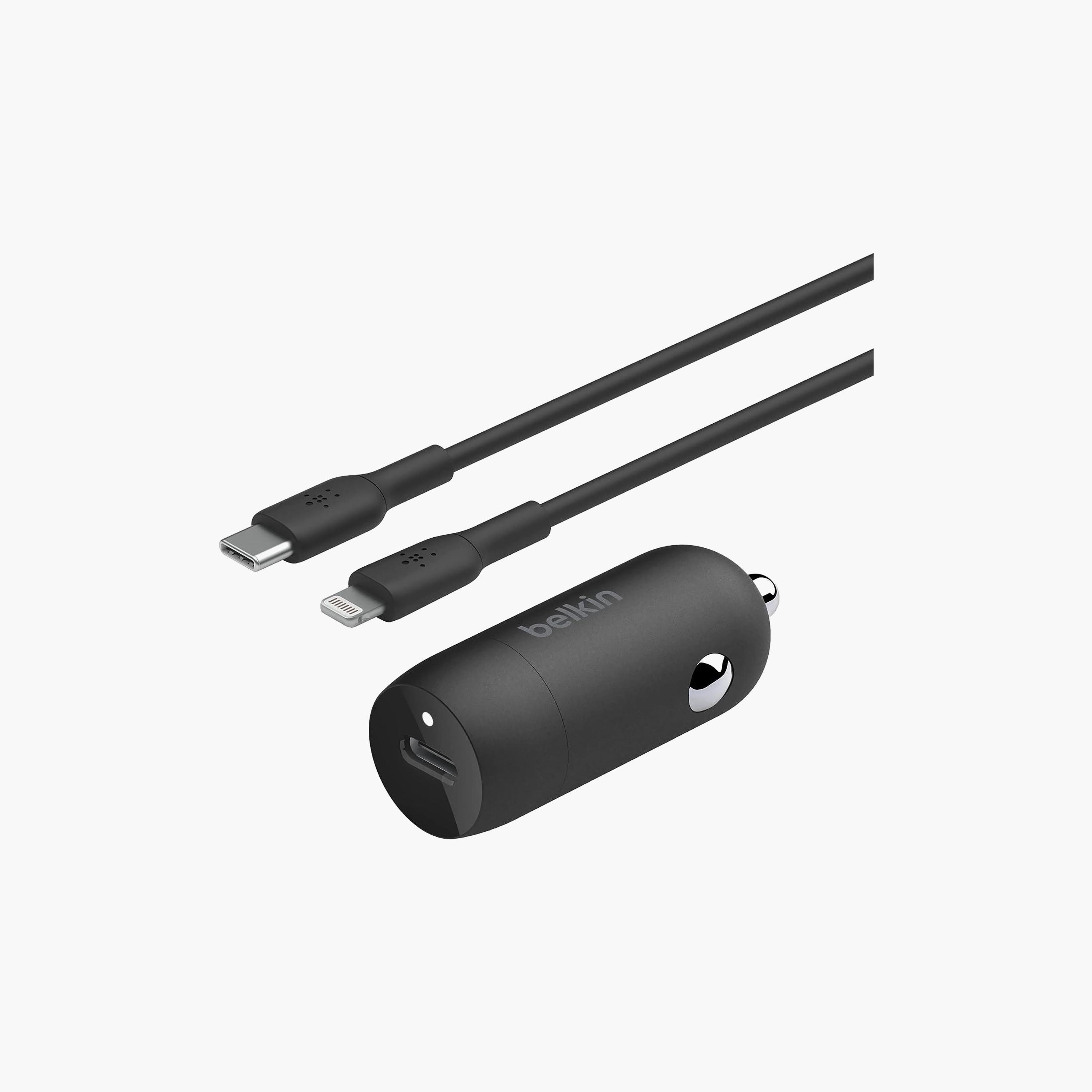 شاحن سيارة بقوة 30 واط مع كابل "لايتنينج" إلى "USB-C" بطول 4 أقدام - أسود من بيلكن-electronics-accessories-mobileaccesories-image-1