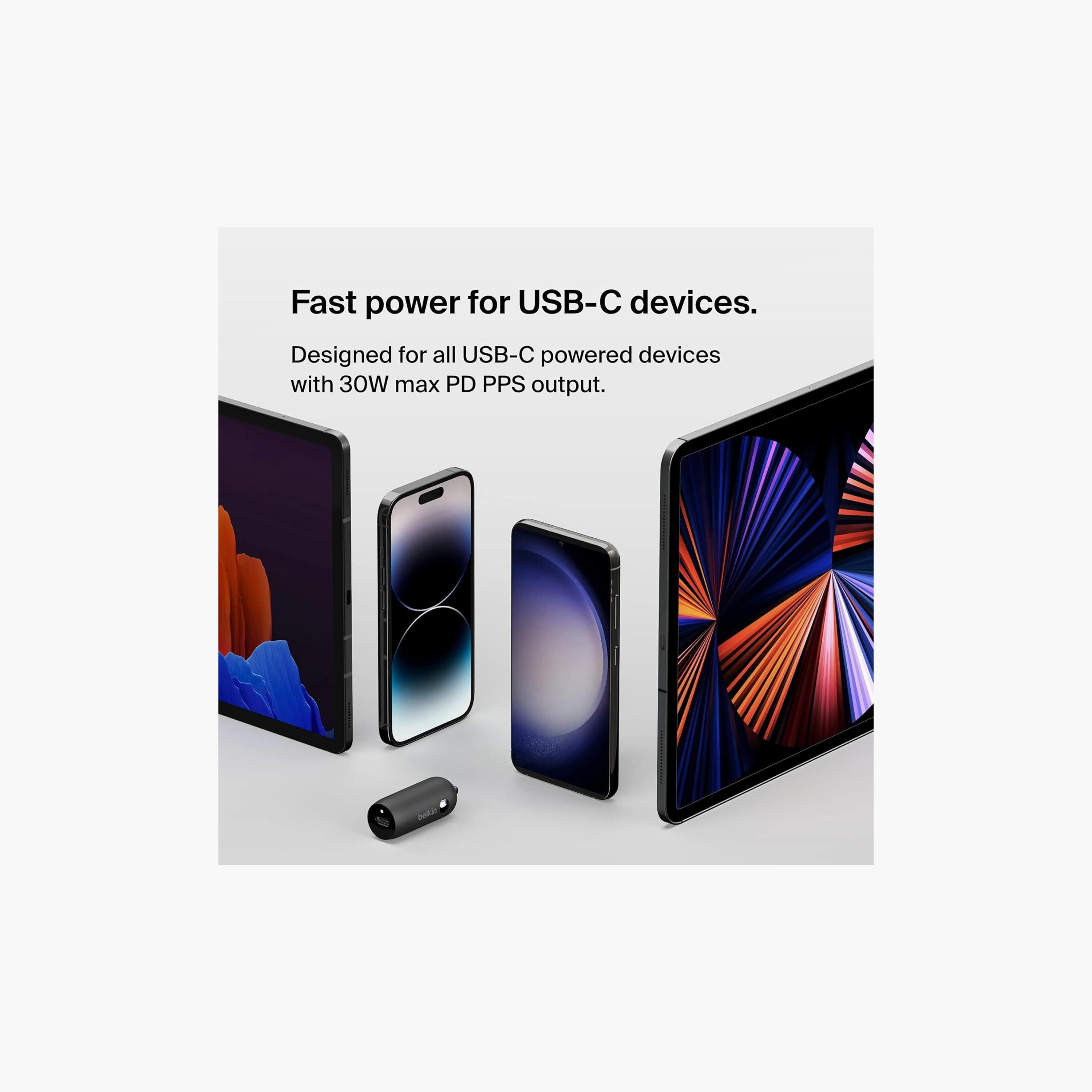 شاحن سيارة بقوة 30 واط مع كابل "لايتنينج" إلى "USB-C" بطول 4 أقدام - أسود من بيلكن-electronics-accessories-mobileaccesories-image-4