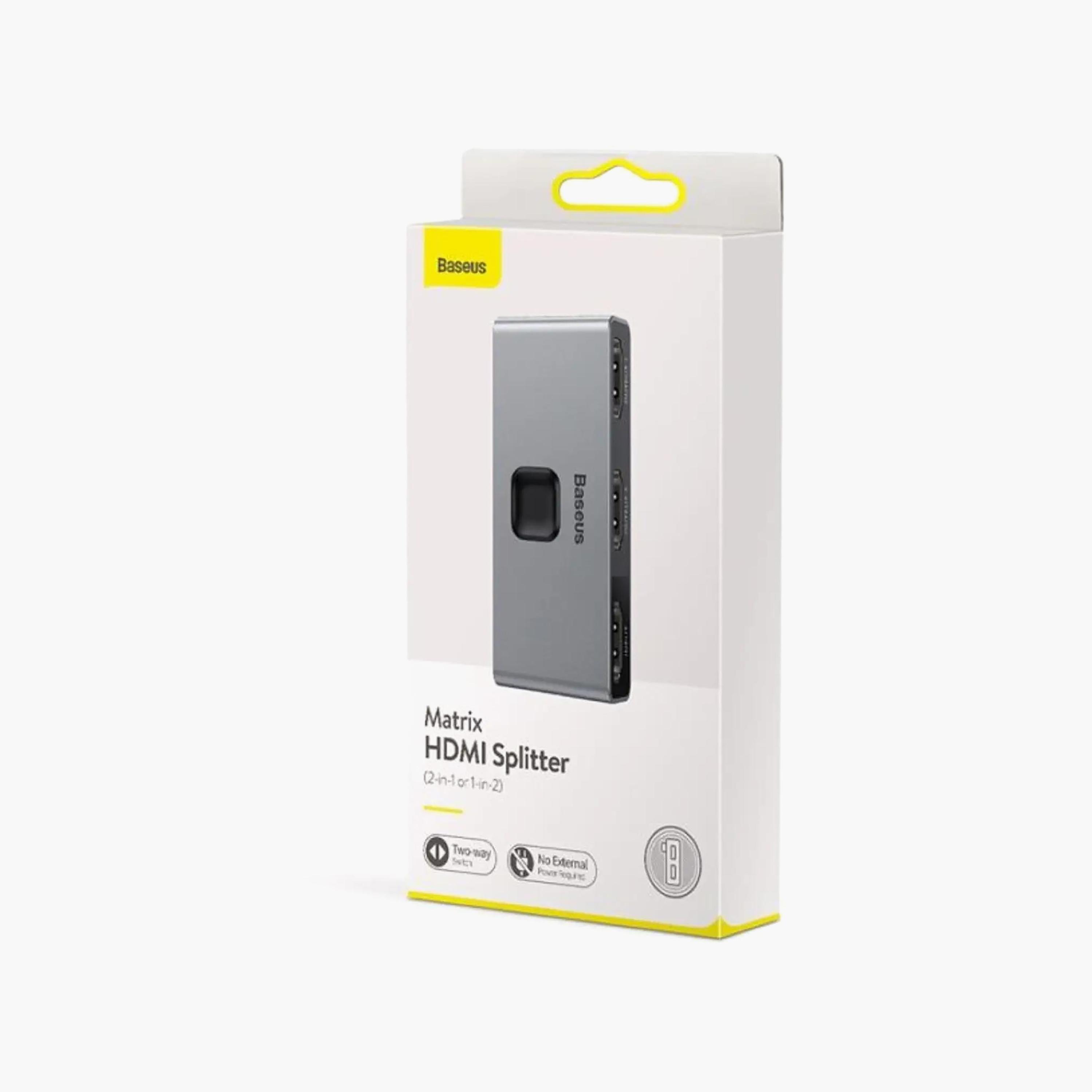 مقسم "ماتريكس" 4K HDMI (اثنان في واحد أو واحد في اثنين) - رمادي من بيسوس-electronics-accessories-computeraccesories-image-2