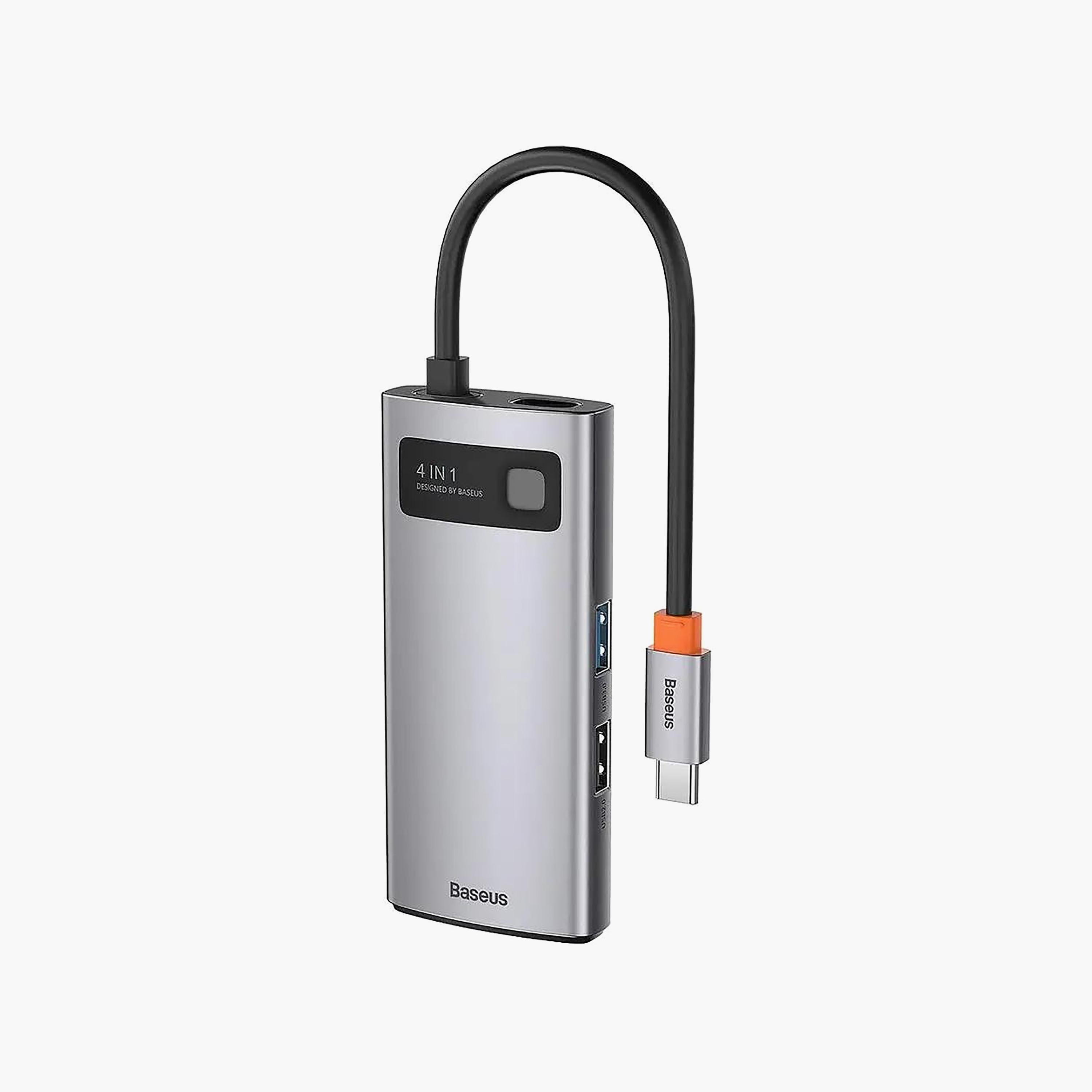 محطة إرساء "ميتال جليم" 4 في 1 متعددة الوظائف منفذ "تايب سي" - رمادي من بيسوس-electronics-accessories-computeraccesories-image-1