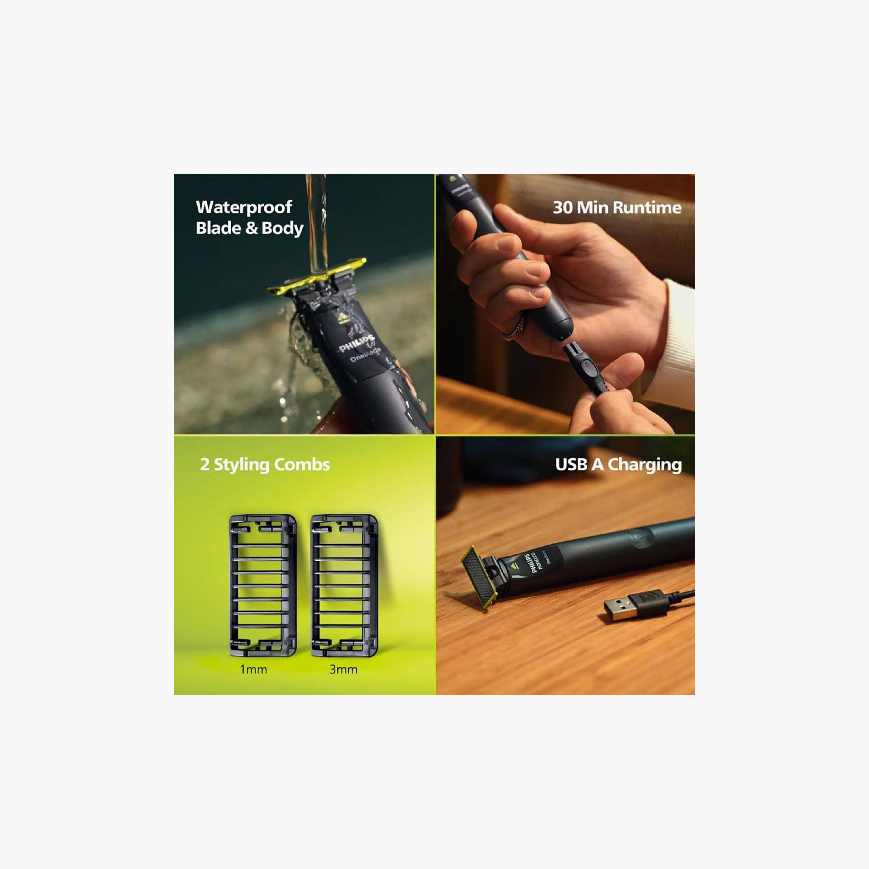 Philips OneBlade Face Wet & Dry Trimmer Black | QP1424/10-beautyandpersonalcare-mens-shaving-trimmers-image-7