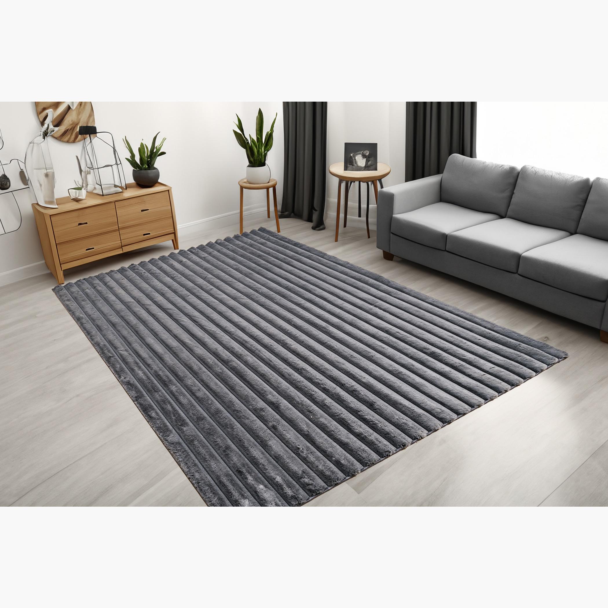 Vertica 3D Linear Strip Rabbit Fur Rug - 160x230 cm-hbxdecorandfurnishings-floorcoverings-rugs-image-1