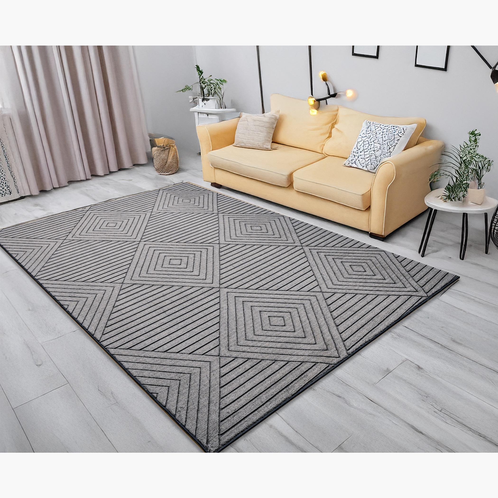 Geo Yarn Dyed Rabbit Fur Rug - 230x160 cm-hbxdecorandfurnishings-floorcoverings-rugs-image-1