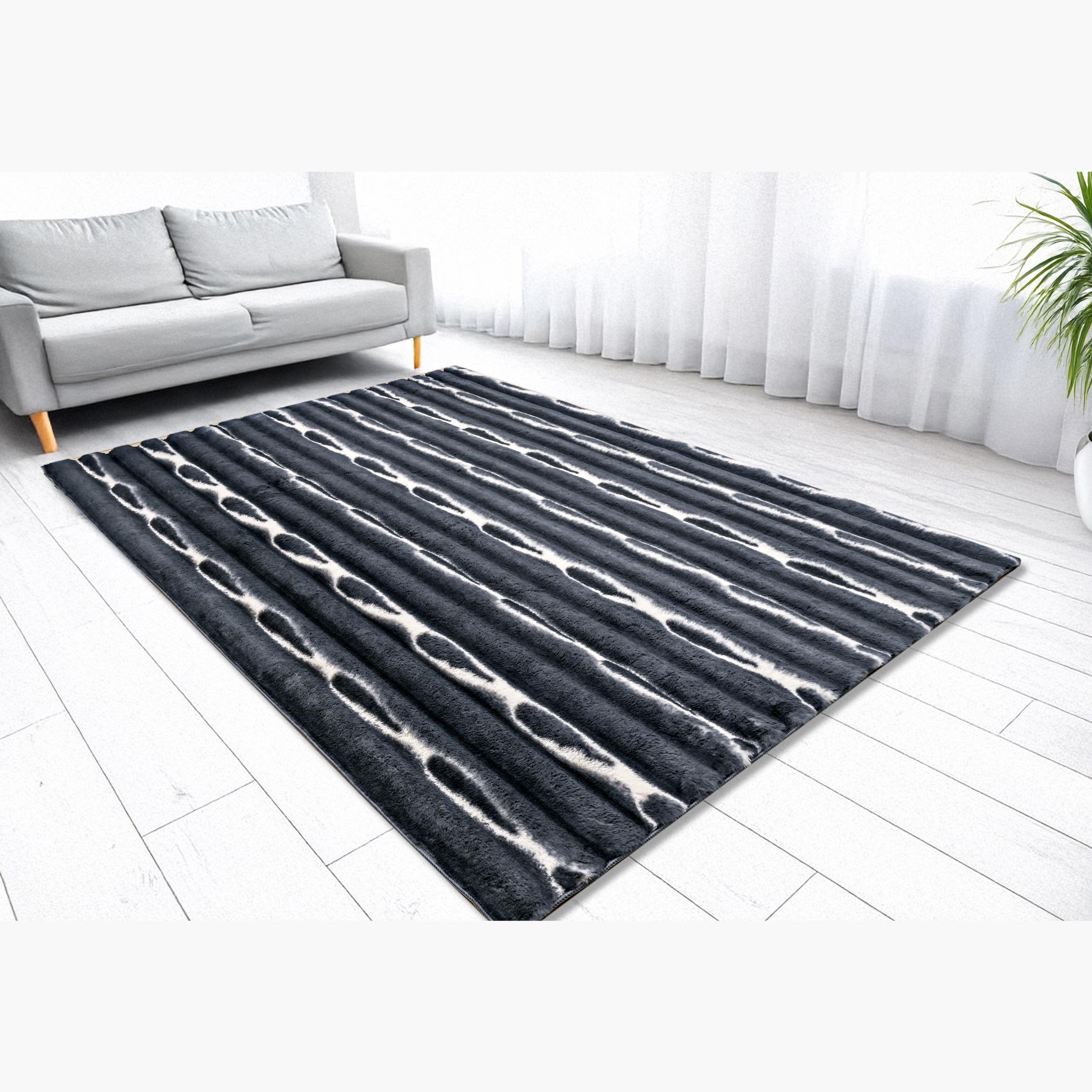 Plush Shibori Tie Dyed Rabbit Fur Rug - 230x160 cm-hbxdecorandfurnishings-floorcoverings-rugs-image-1