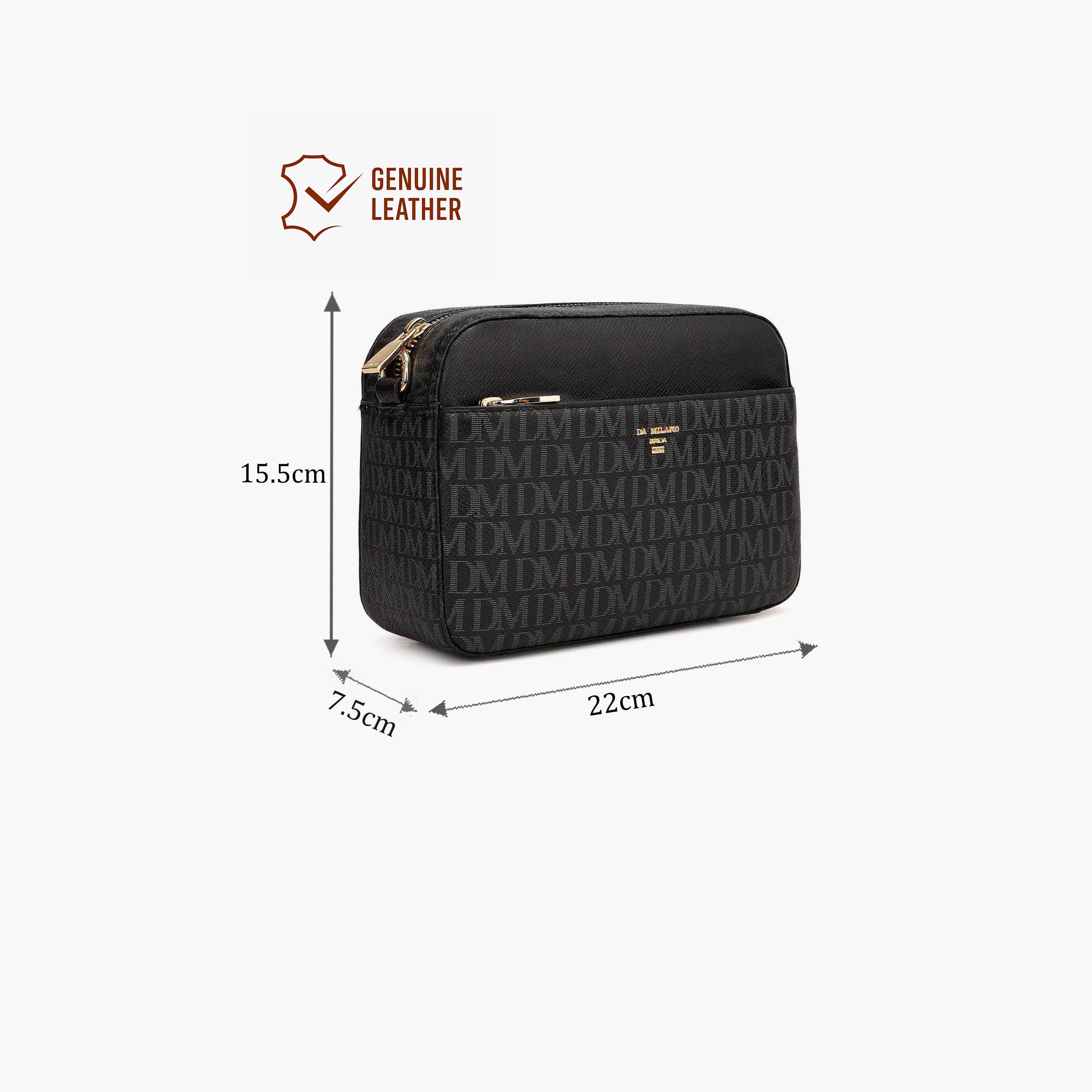 DA MILANO Monogram Women's Sling Bag Zipper Adjustable Strap | L22 X W7.5 X H15.5 CM-women-bagsandwallets-handbags-image-2