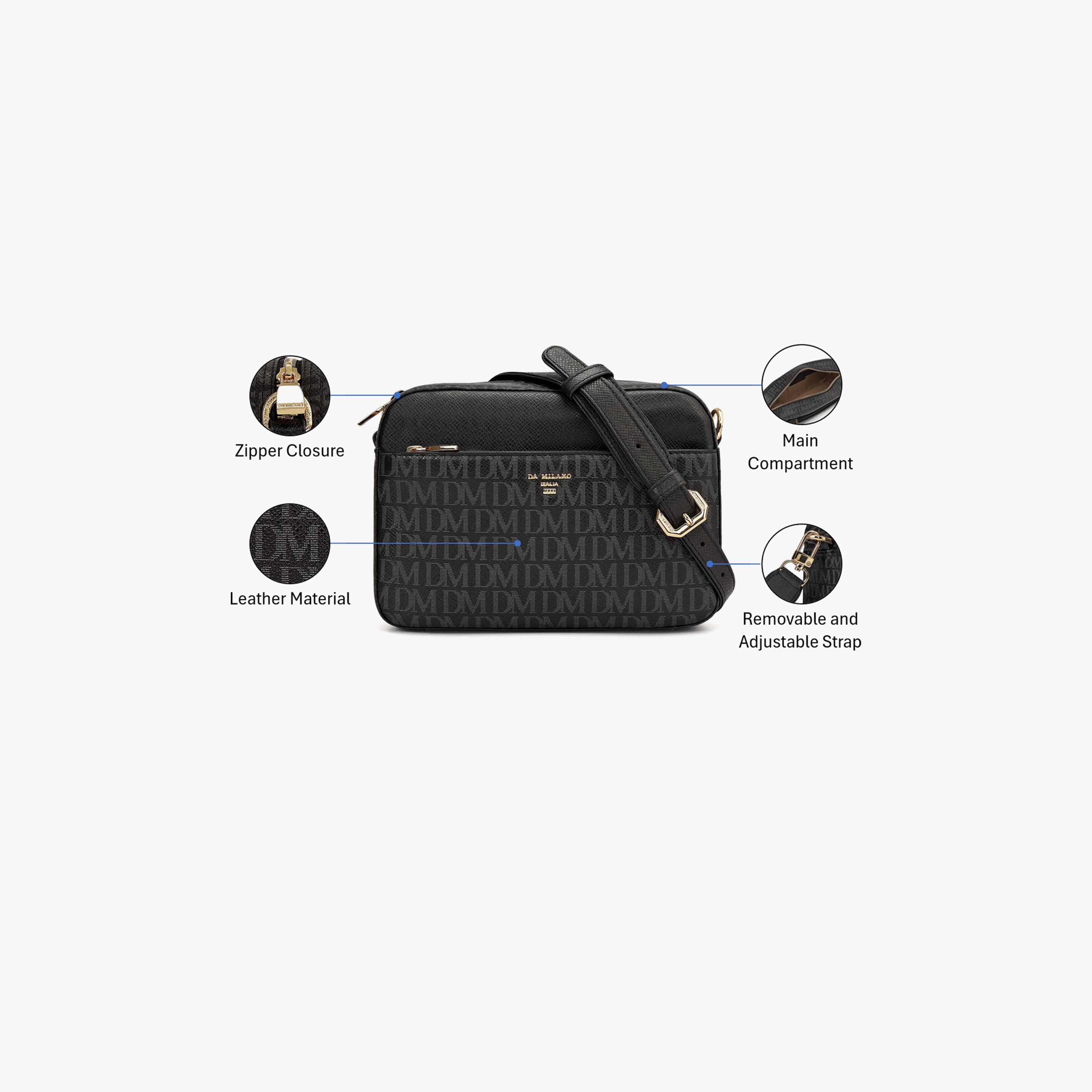 DA MILANO Monogram Women's Sling Bag Zipper Adjustable Strap | L22 X W7.5 X H15.5 CM-women-bagsandwallets-handbags-image-3