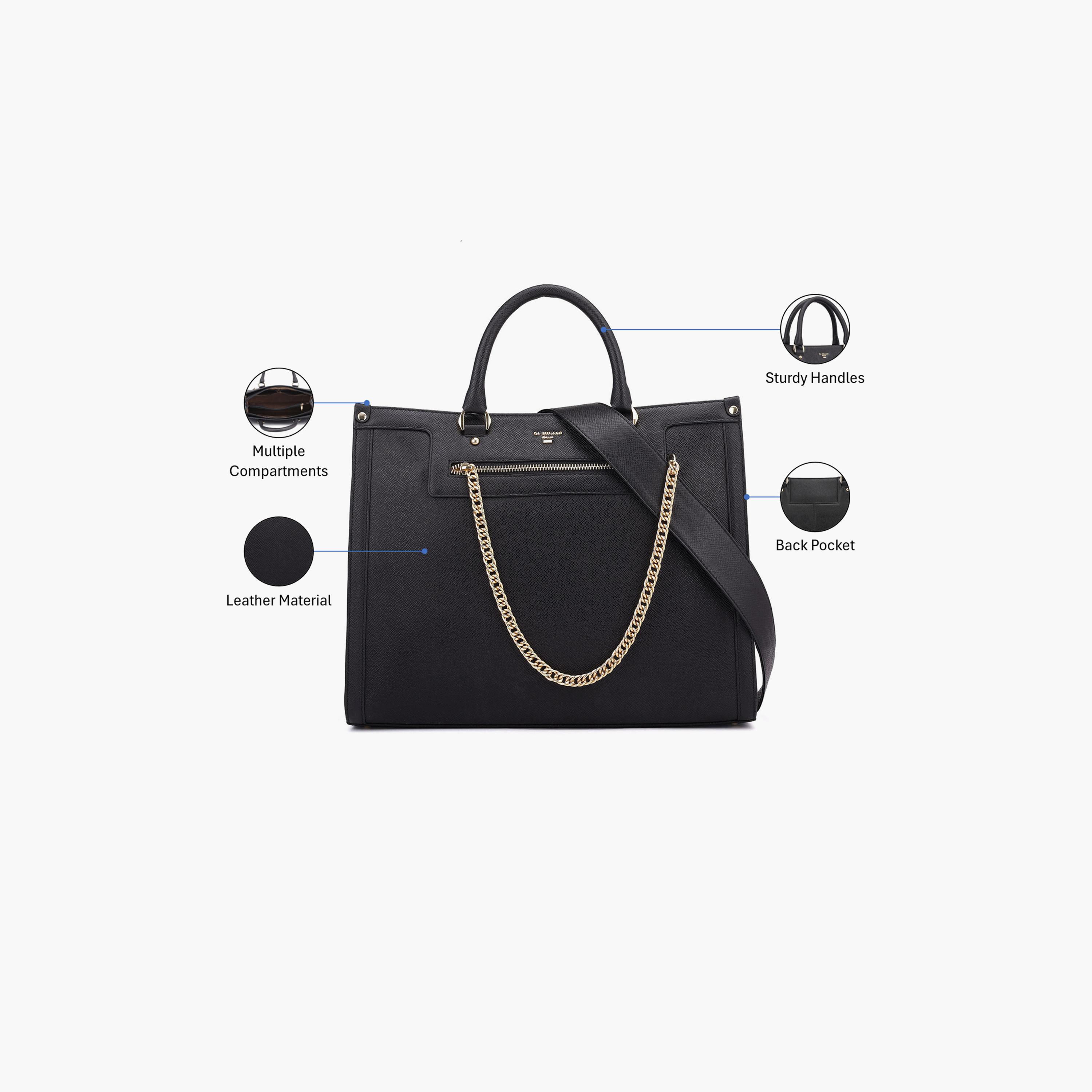 DA MILANO Textured Top Handle Women's Tote Bag Zipper Adjustable Strap | L36 X W11 X H29 CM-women-bagsandwallets-handbags-image-3