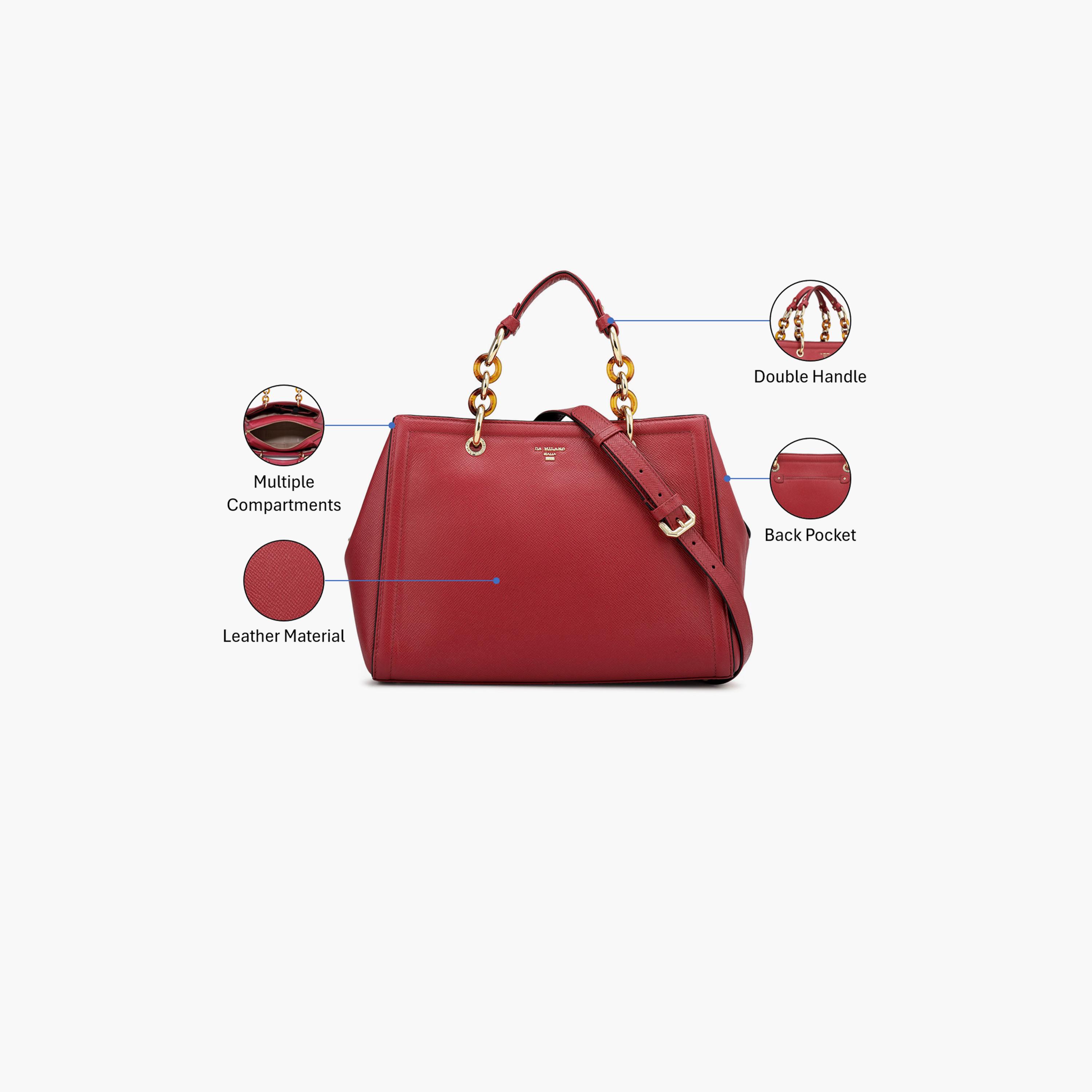 DA MILANO Textured Top Handle Women's Satchel Bag Zipper Adjustable Strap | L31 X W13 X H24 CM-women-bagsandwallets-handbags-image-3
