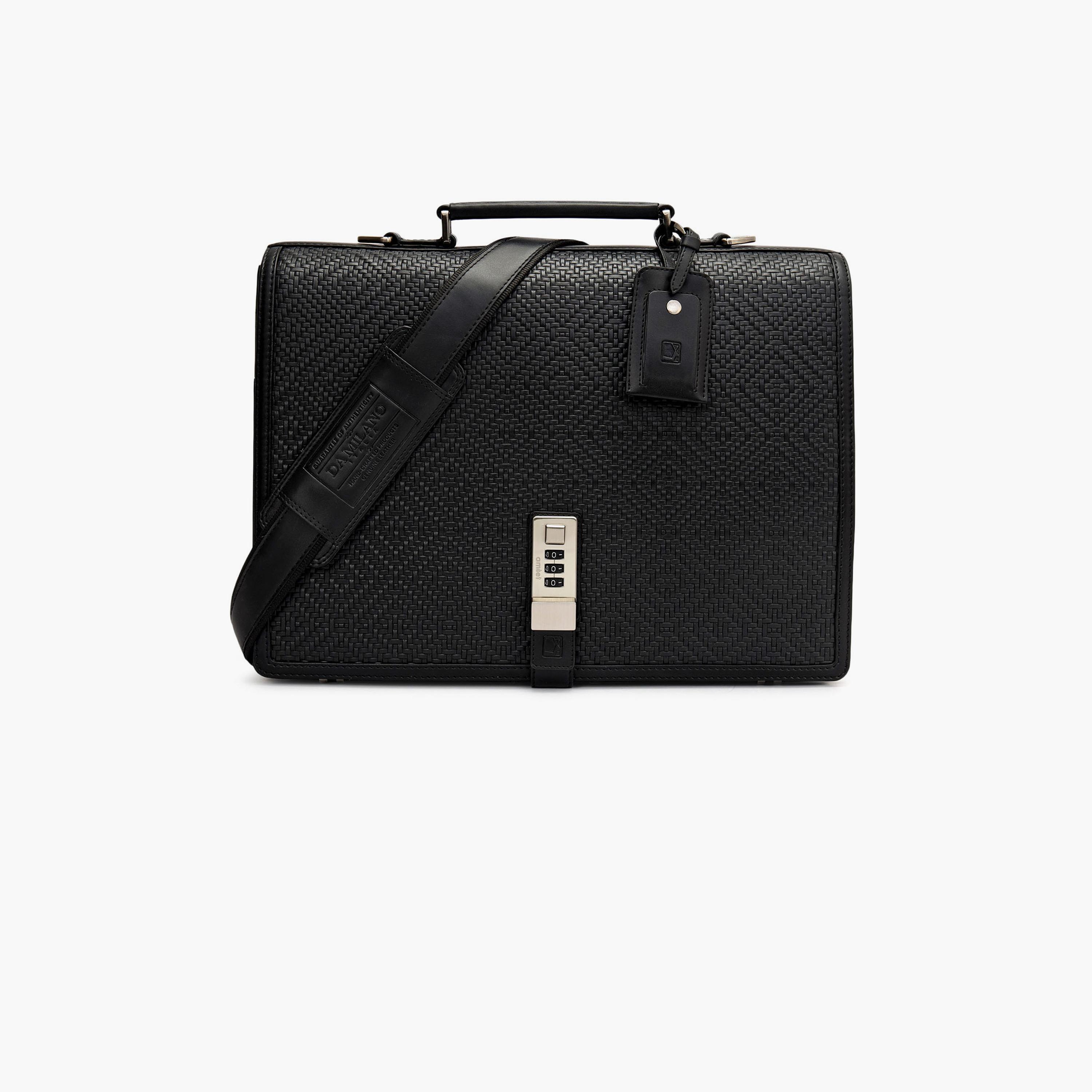 DA MILANO Textured Top Handle Unisex Laptop Bag Flap Detachable Strap | L38 X W9.5 X H29 CM-women-bagsandwallets-handbags-image-1