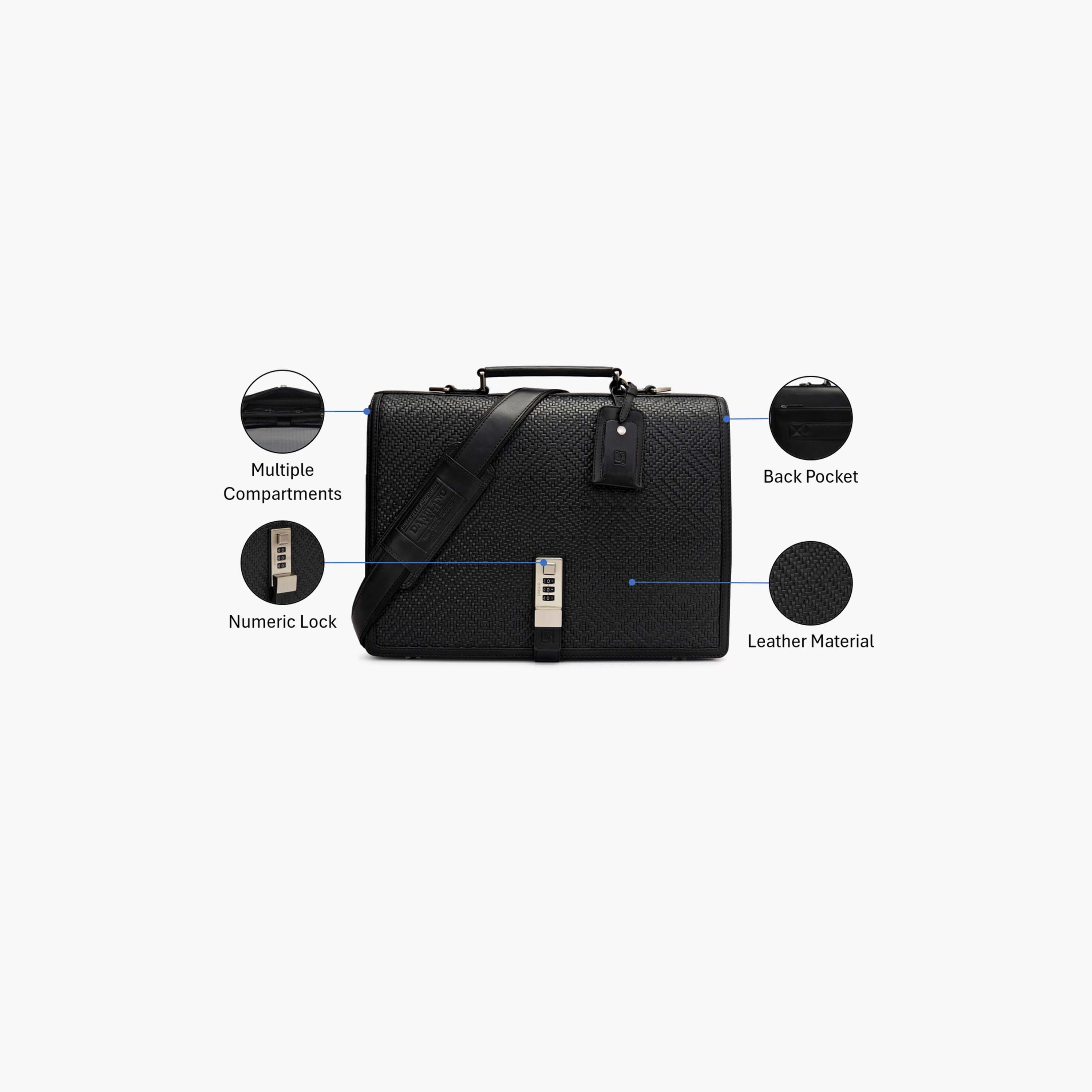 DA MILANO Textured Top Handle Unisex Laptop Bag Flap Detachable Strap | L38 X W9.5 X H29 CM-women-bagsandwallets-handbags-image-3