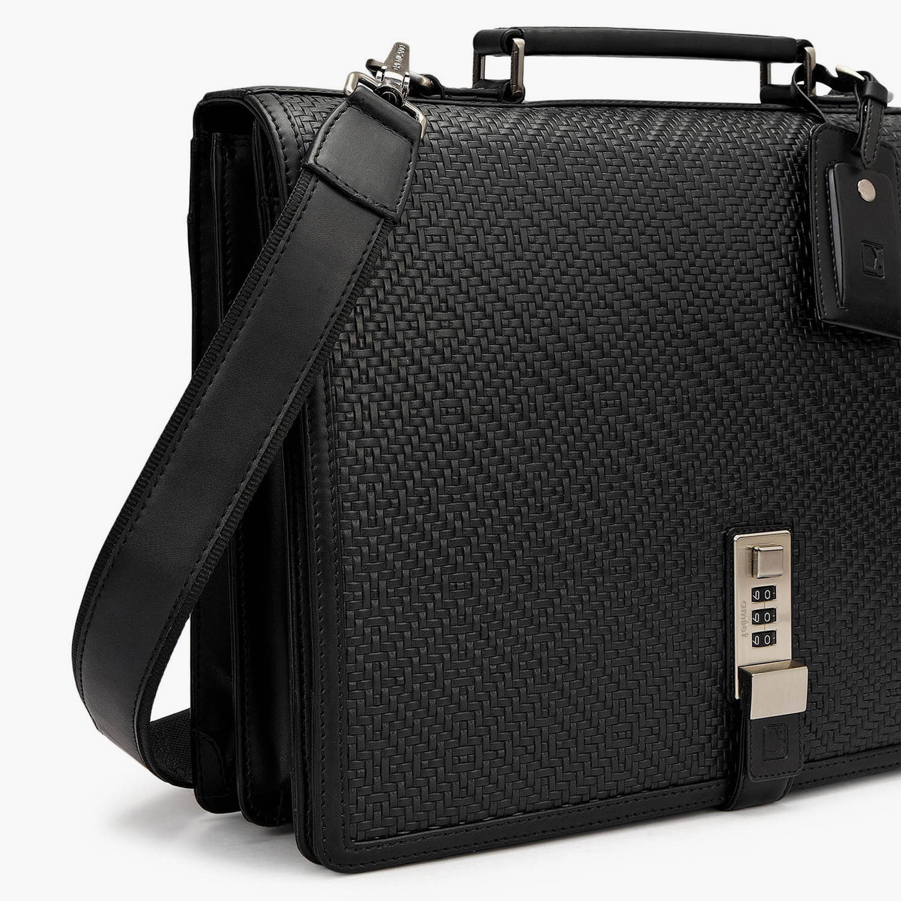 DA MILANO Textured Top Handle Unisex Laptop Bag Flap Detachable Strap | L38 X W9.5 X H29 CM-women-bagsandwallets-handbags-image-7