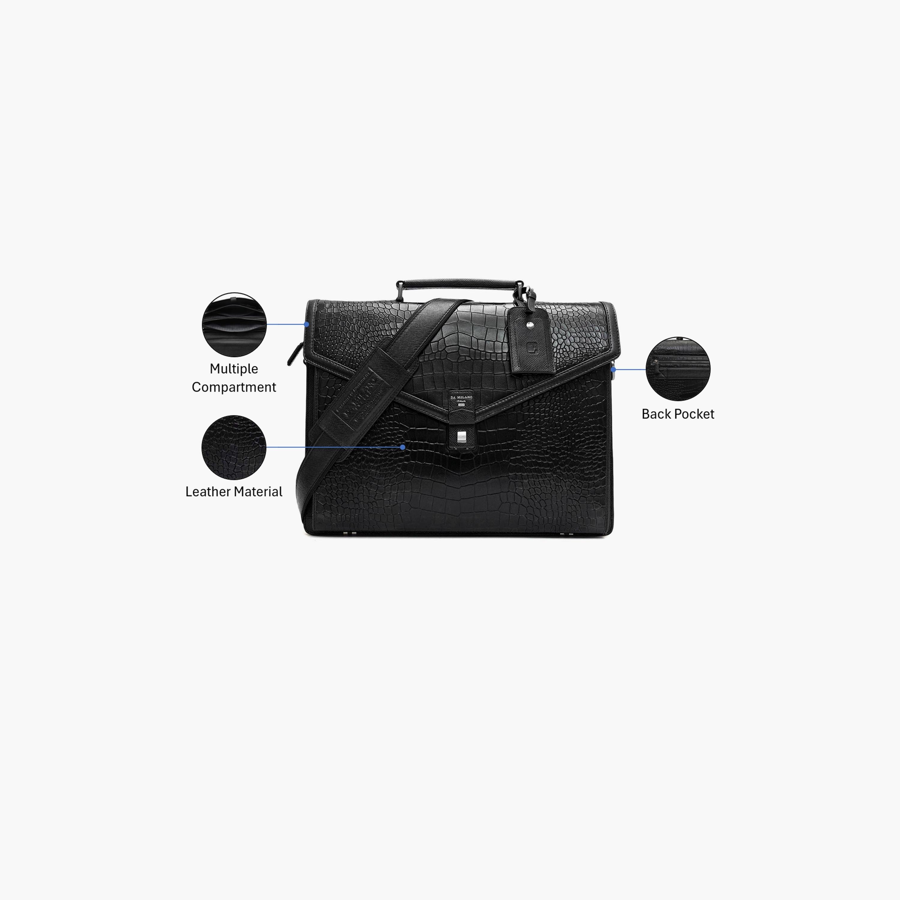 DA MILANO Textured Unisex Laptop Bag Flap | L39 X W12 X H30 CM-women-bagsandwallets-handbags-image-3