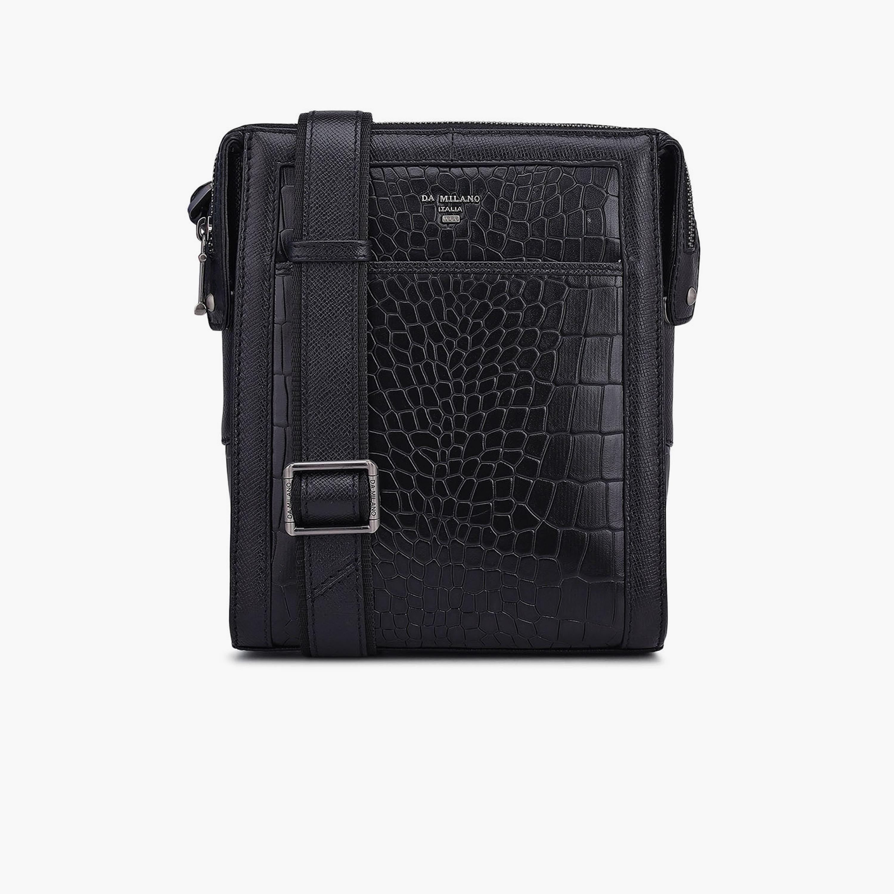 DA MILANO Textured Men's Sling Bag Zipper Adjustable Strap | L18.5 X W4.5 X H24 CM-men-bags-image-1