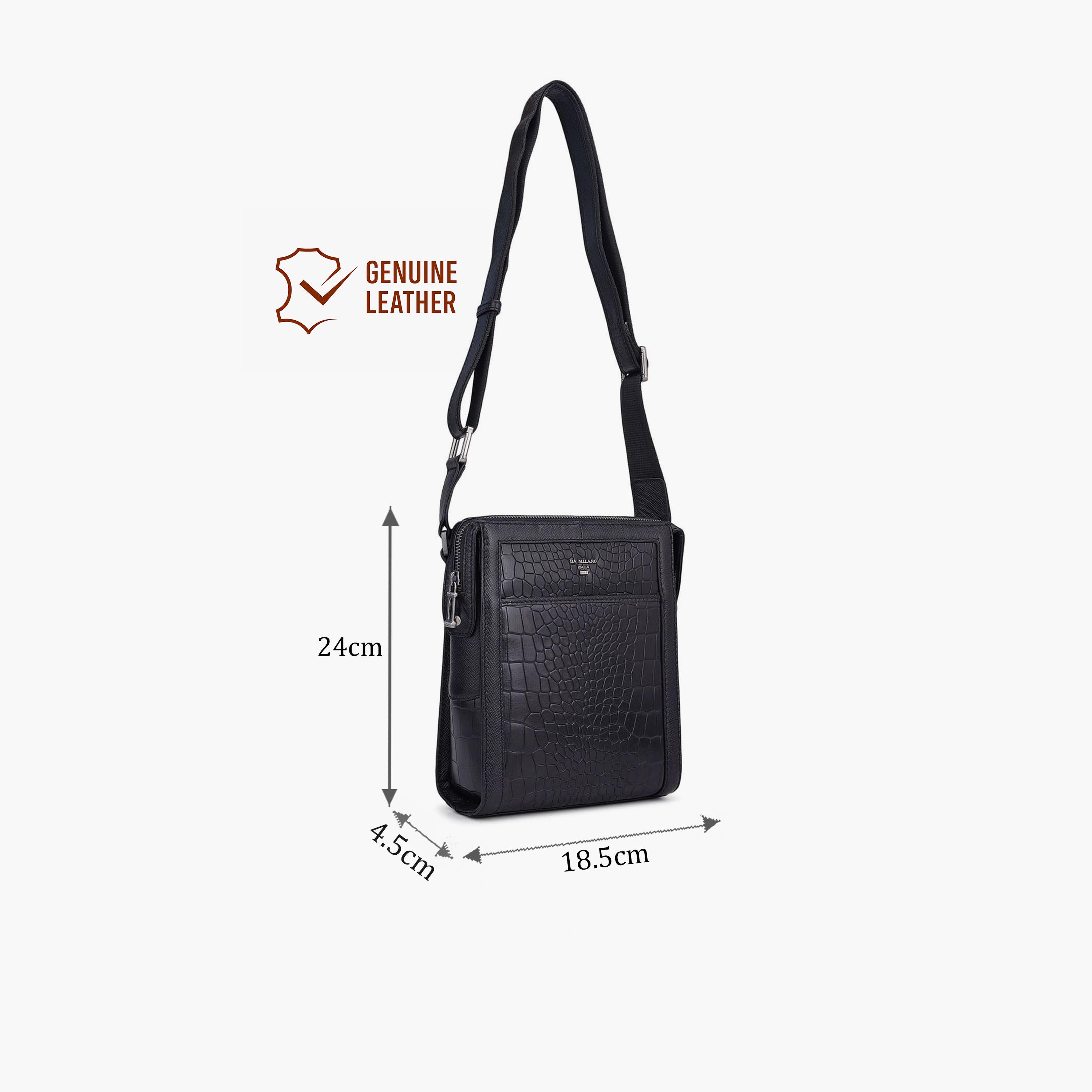 DA MILANO Textured Men's Sling Bag Zipper Adjustable Strap | L18.5 X W4.5 X H24 CM-men-bags-image-2